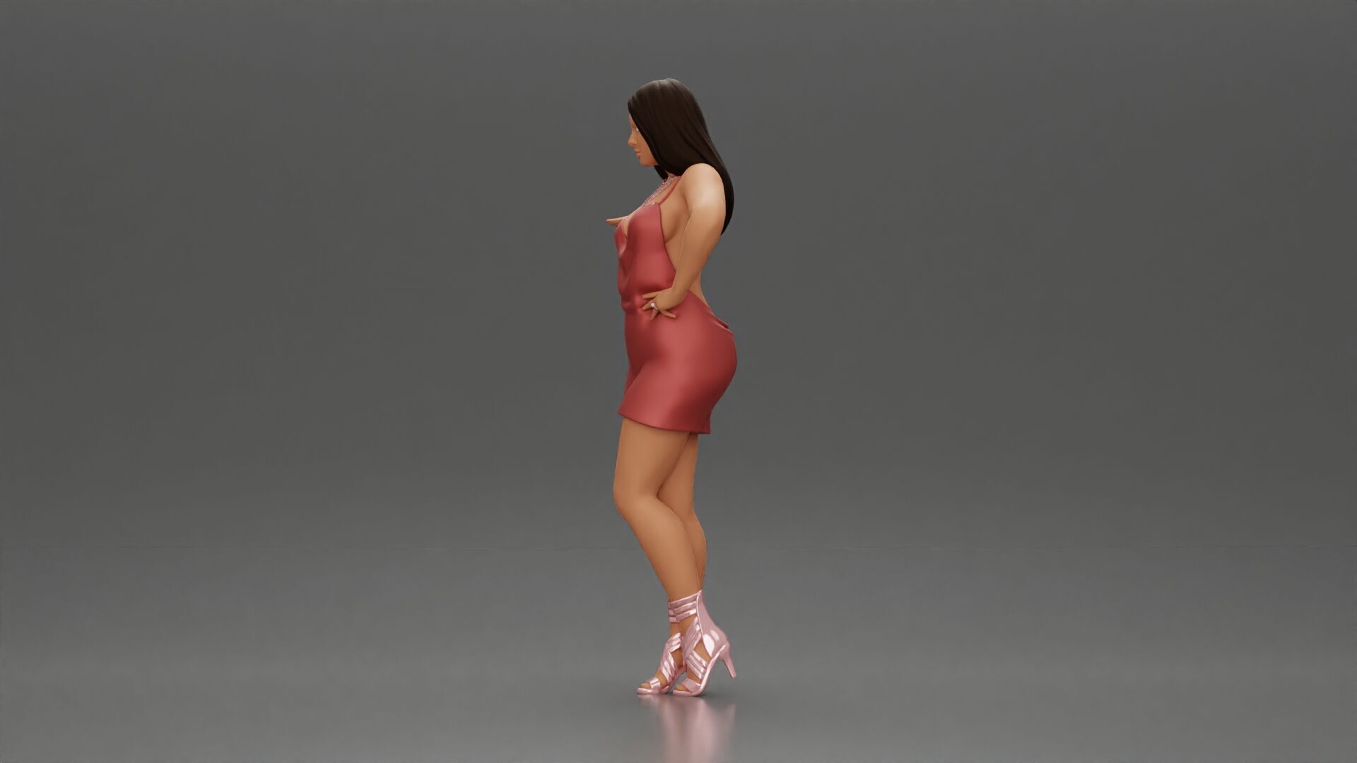 Elegant Woman in mini Dress with Gesturing Hand 3D print model_5