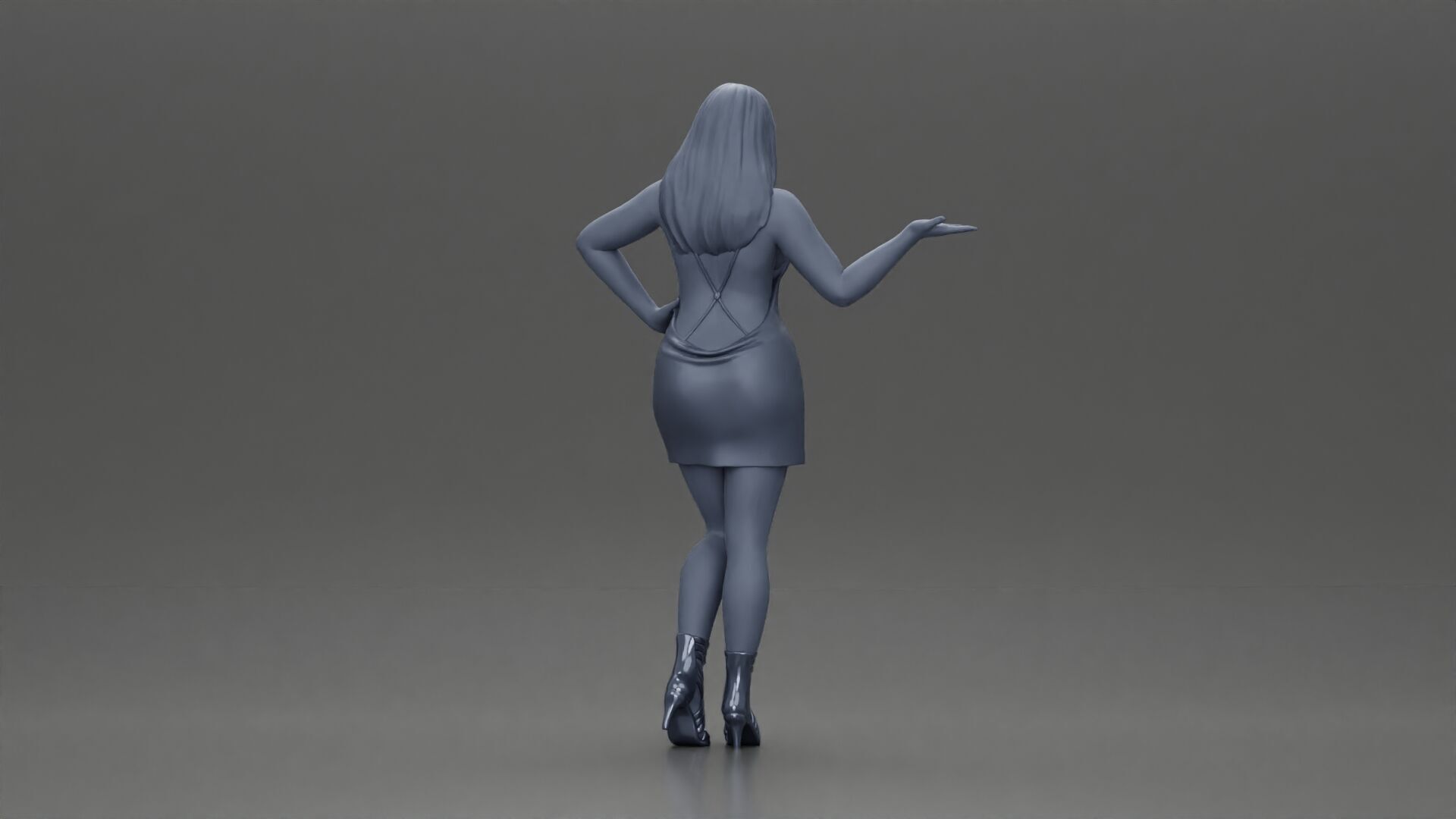 Elegant Woman in mini Dress with Gesturing Hand 3D print model_9
