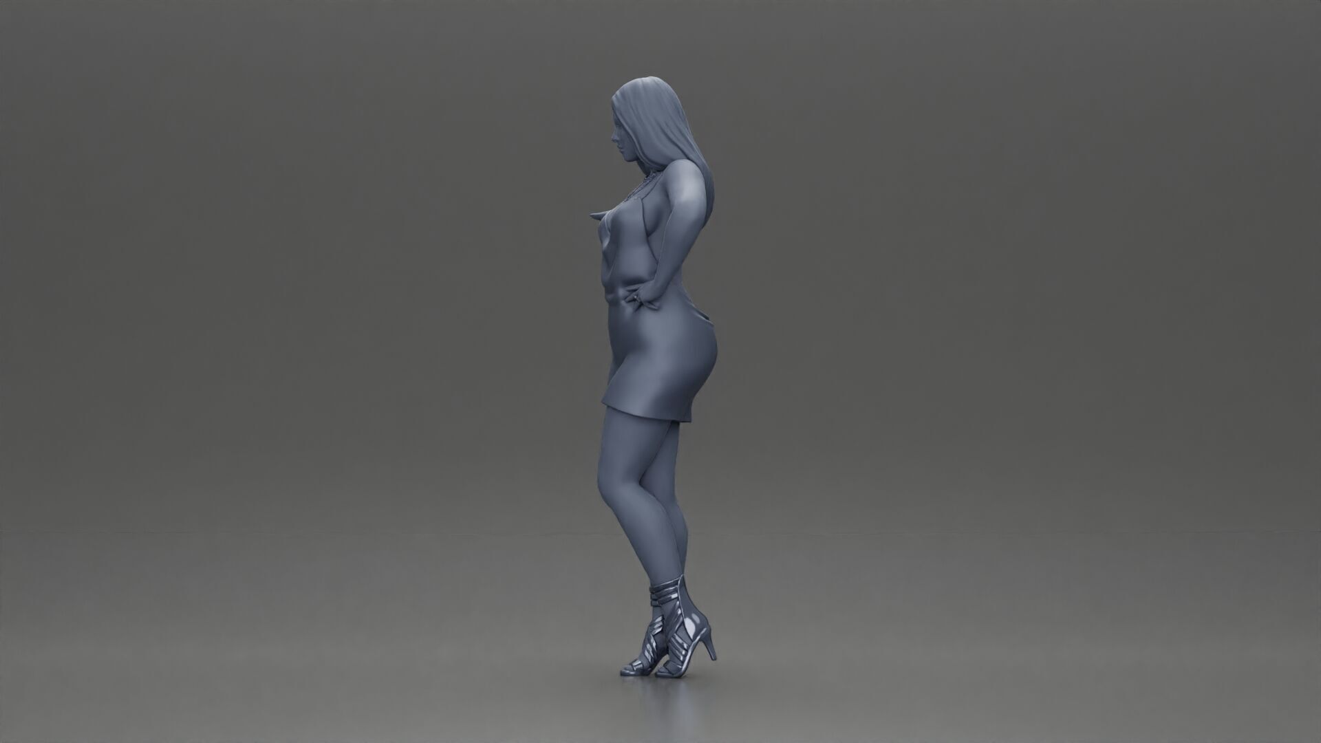 Elegant Woman in mini Dress with Gesturing Hand 3D print model_11
