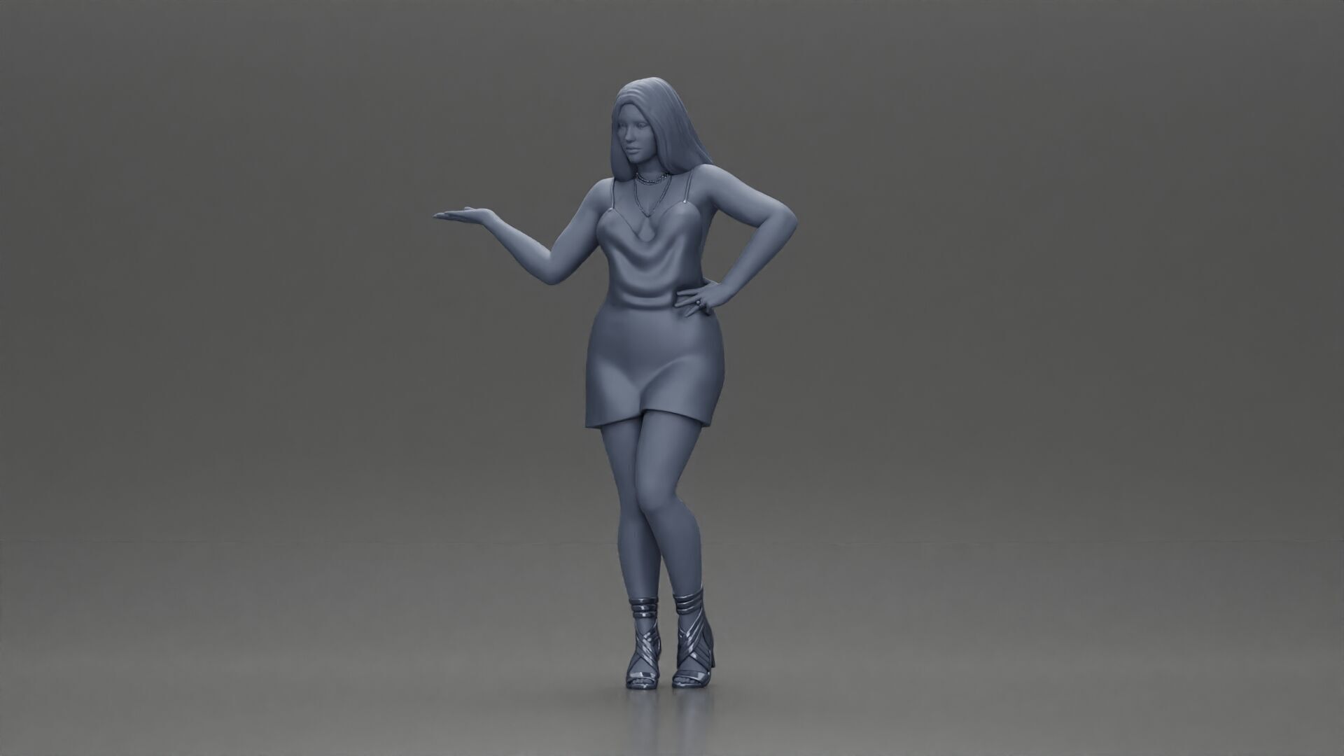 Elegant Woman in mini Dress with Gesturing Hand 3D print model_6