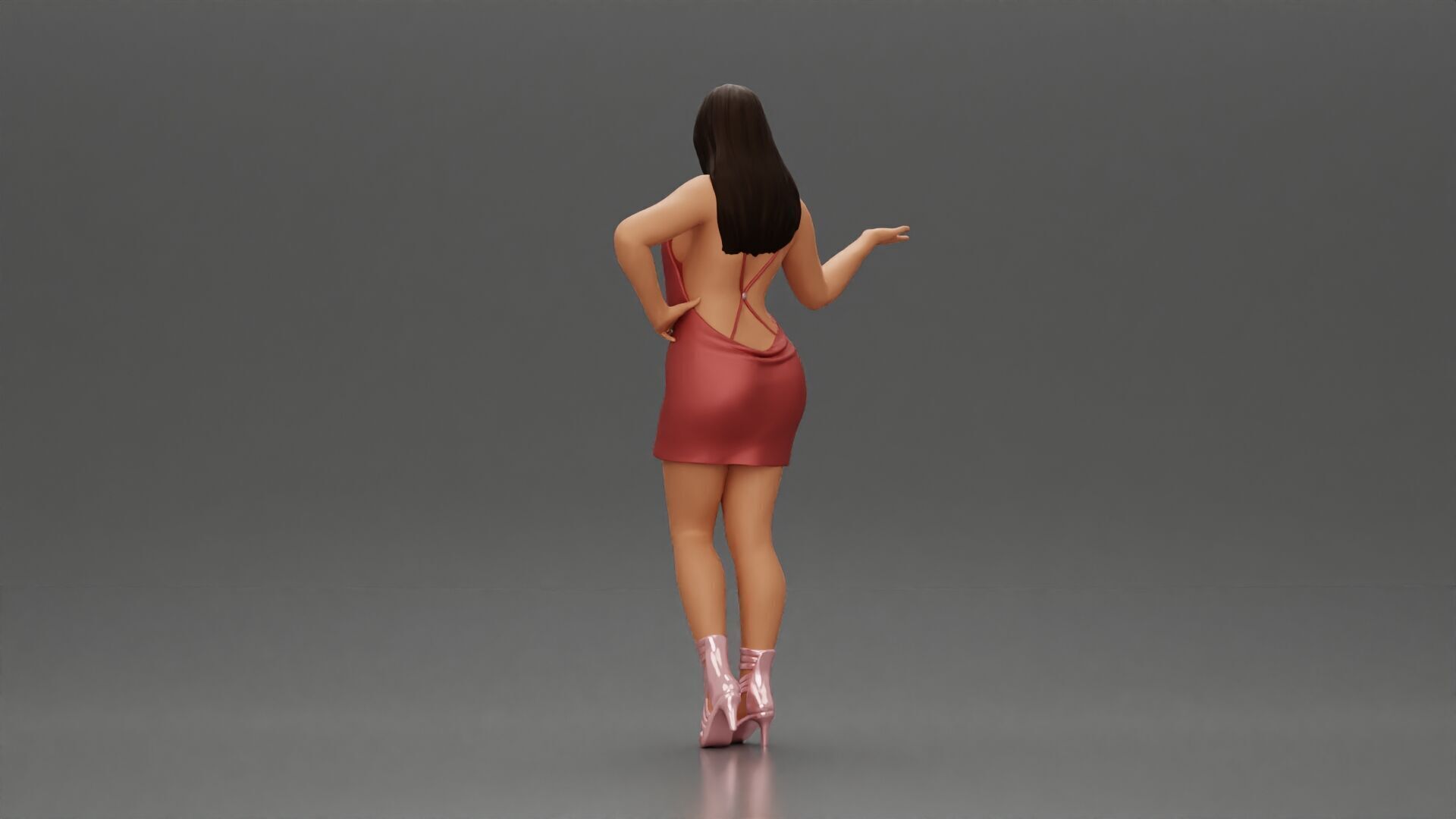 Elegant Woman in mini Dress with Gesturing Hand 3D print model_4