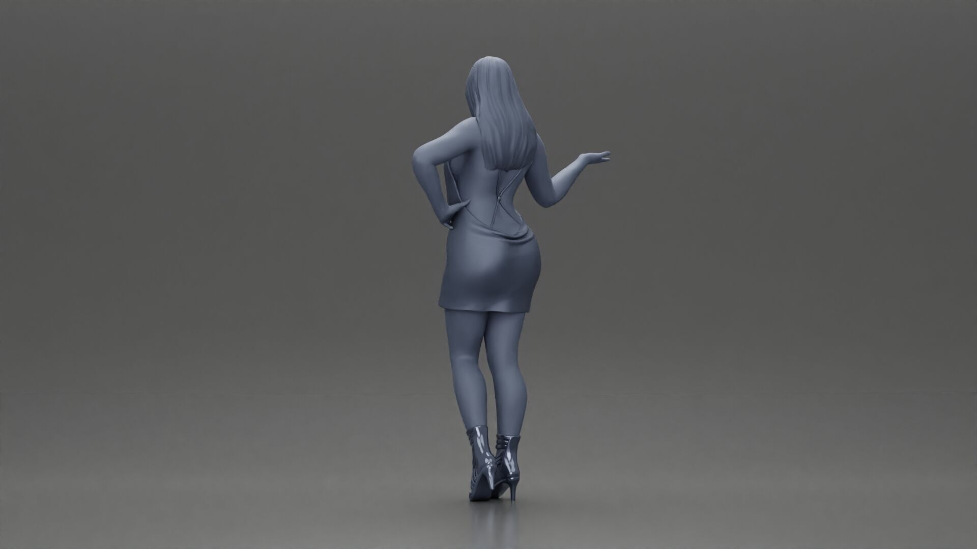 Elegant Woman in mini Dress with Gesturing Hand 3D print model_10