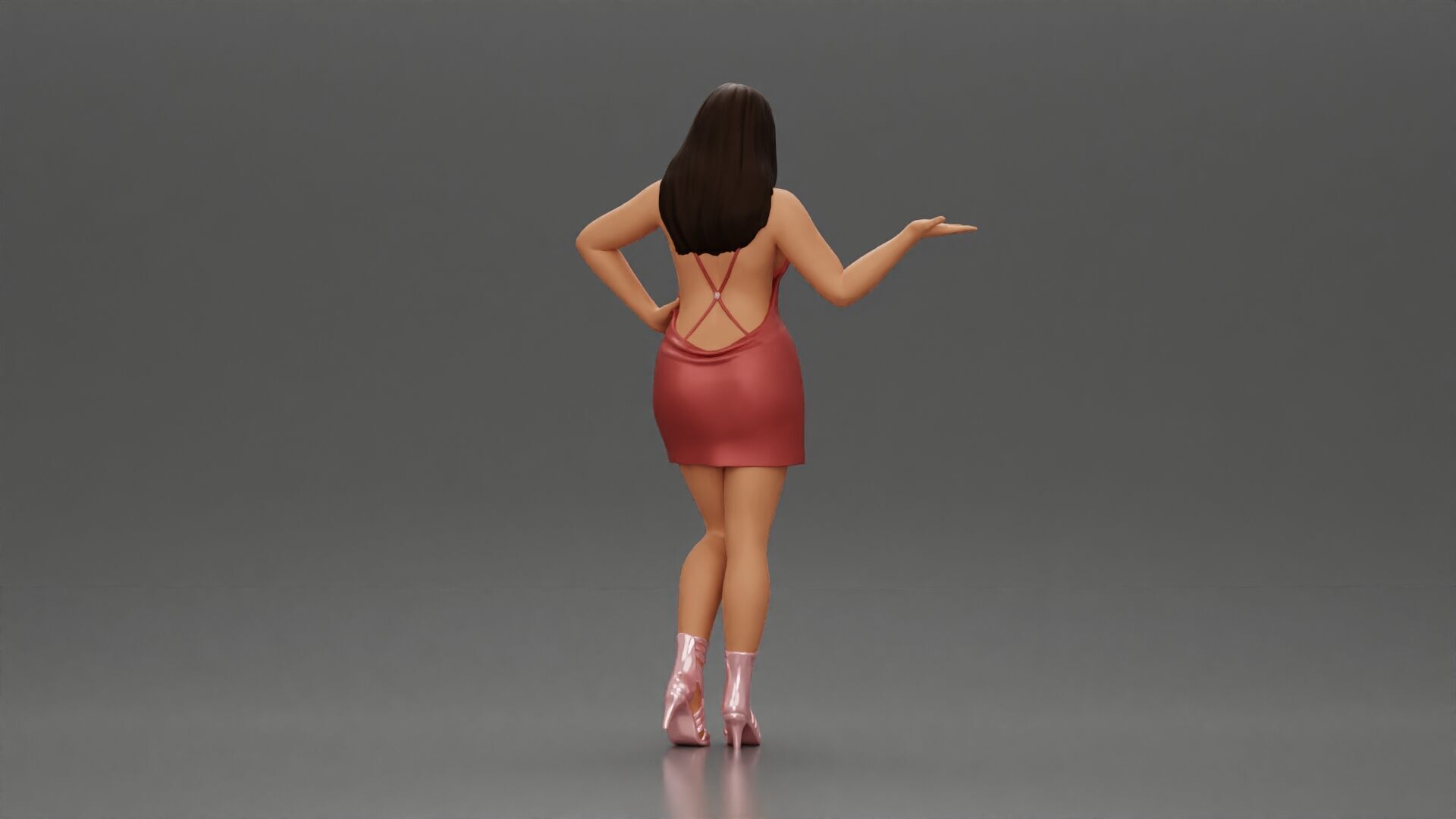 Elegant Woman in mini Dress with Gesturing Hand 3D print model_3