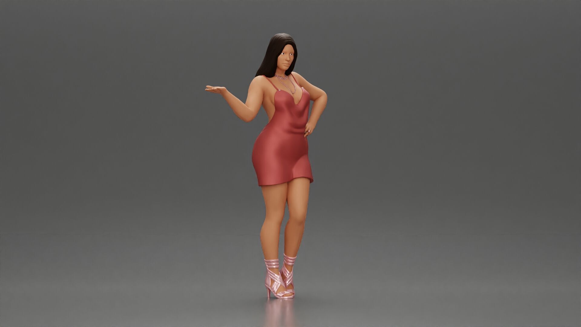 Elegant Woman in mini Dress with Gesturing Hand 3D print model_1
