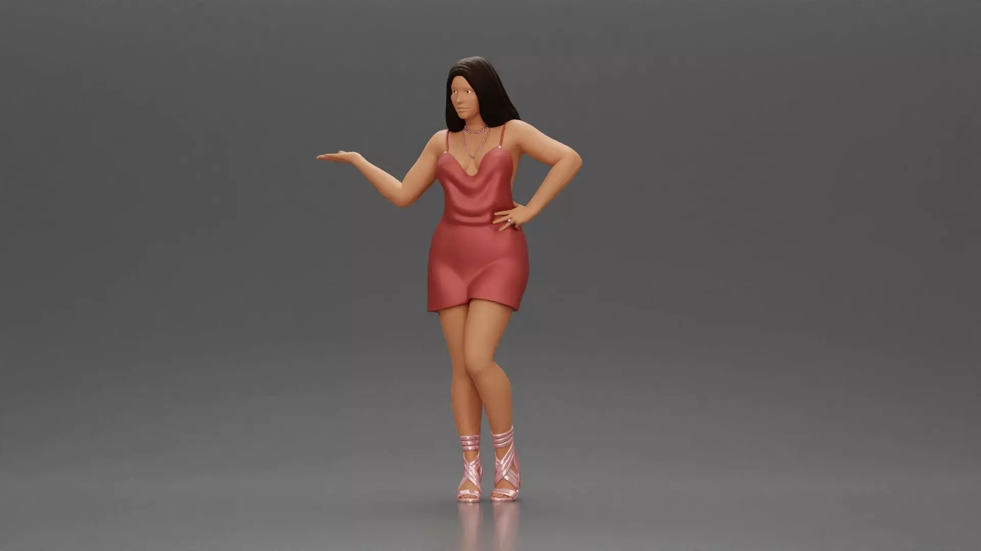 Elegant Woman in mini Dress with Gesturing Hand 3D print model_0