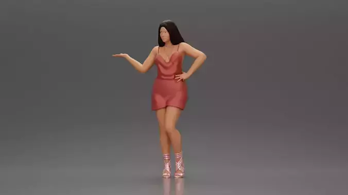 Elegant Woman in mini Dress with Gesturing Hand 3D print model Elegant Woman in mini Dress with Gesturing Hand 3D print model