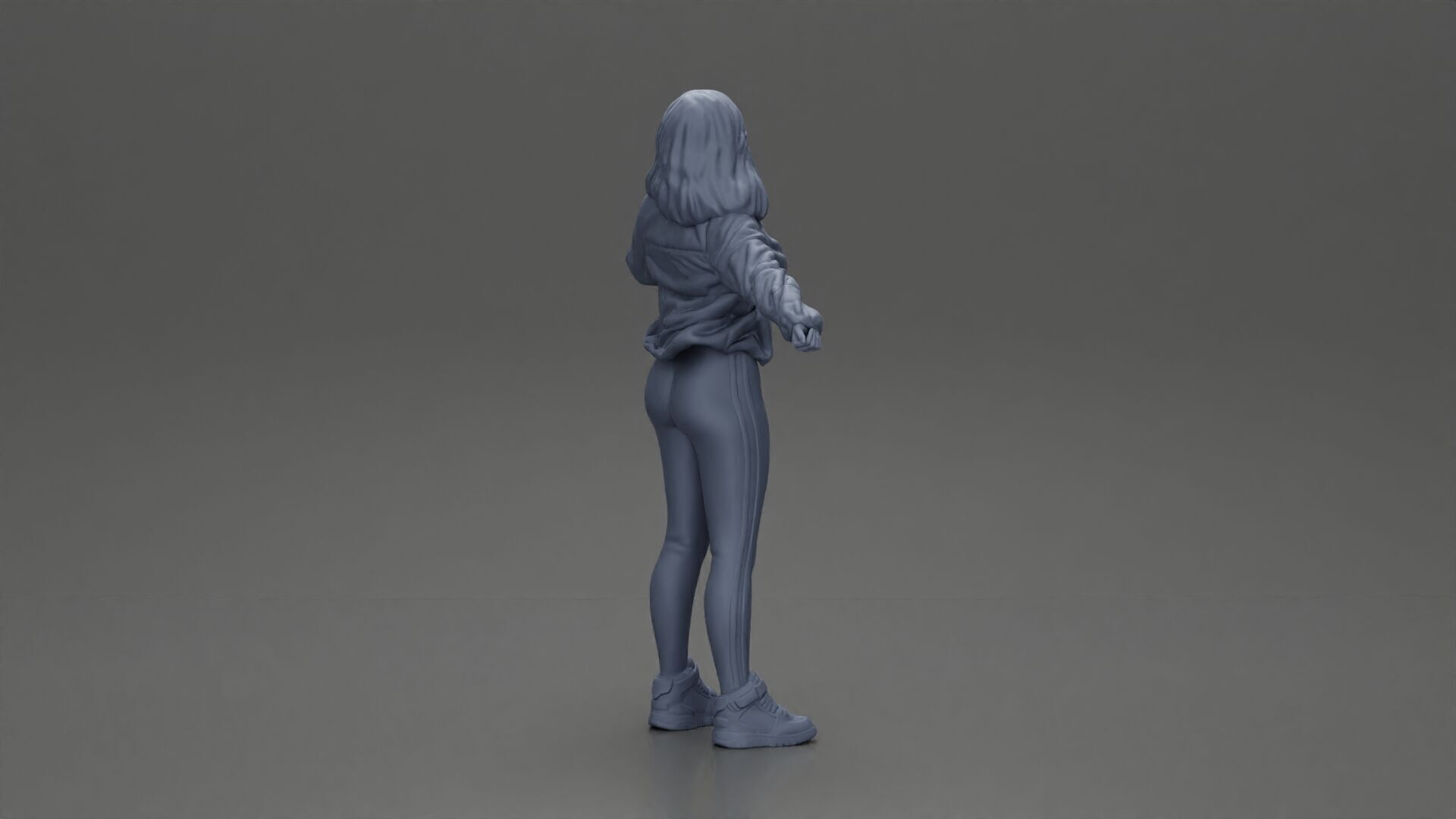 sexy girl in an open jacket and pants posing happily 3D print model_8