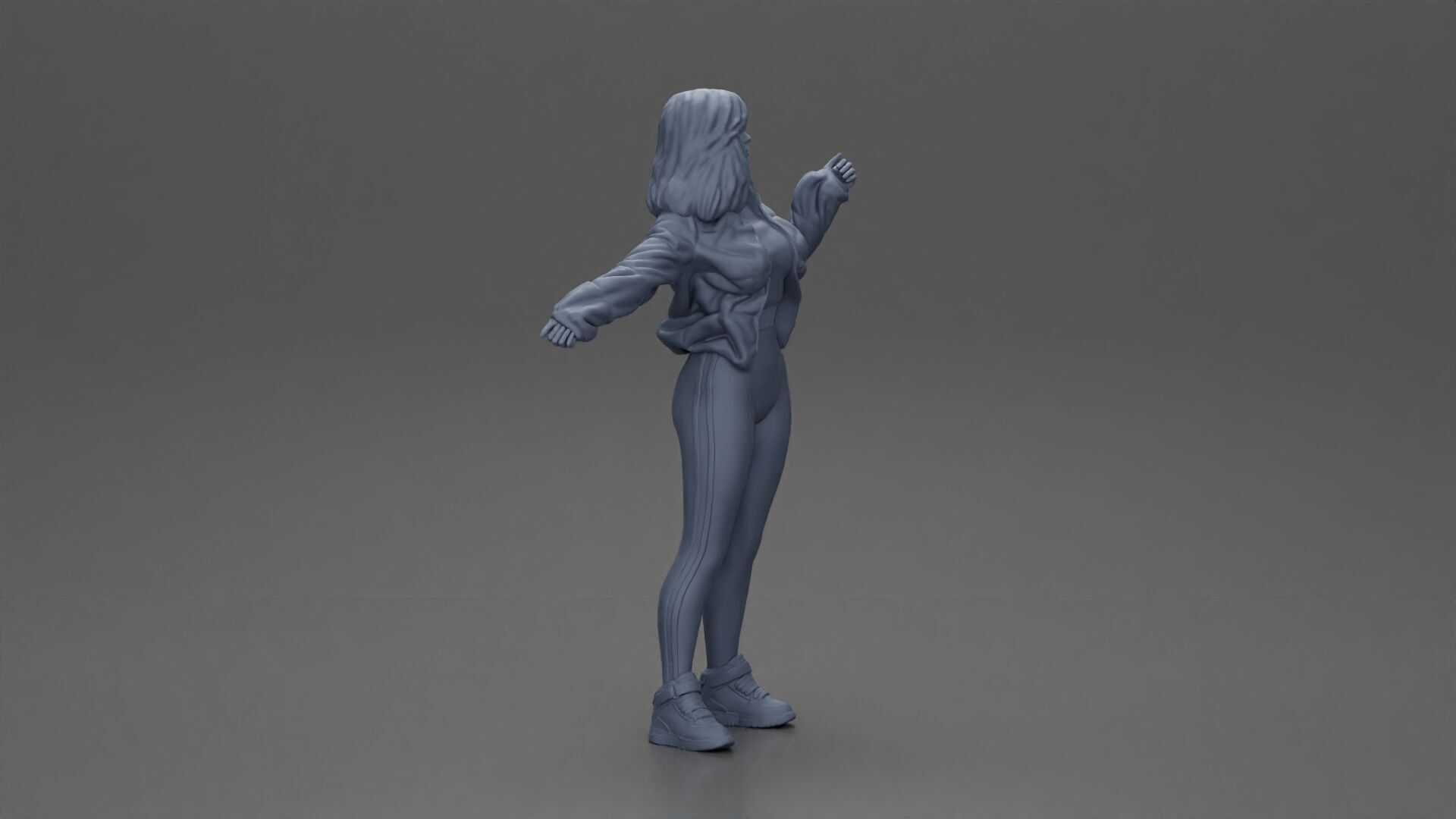 sexy girl in an open jacket and pants posing happily 3D print model_7