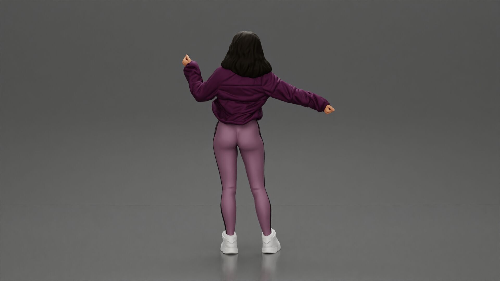sexy girl in an open jacket and pants posing happily 3D print model_3