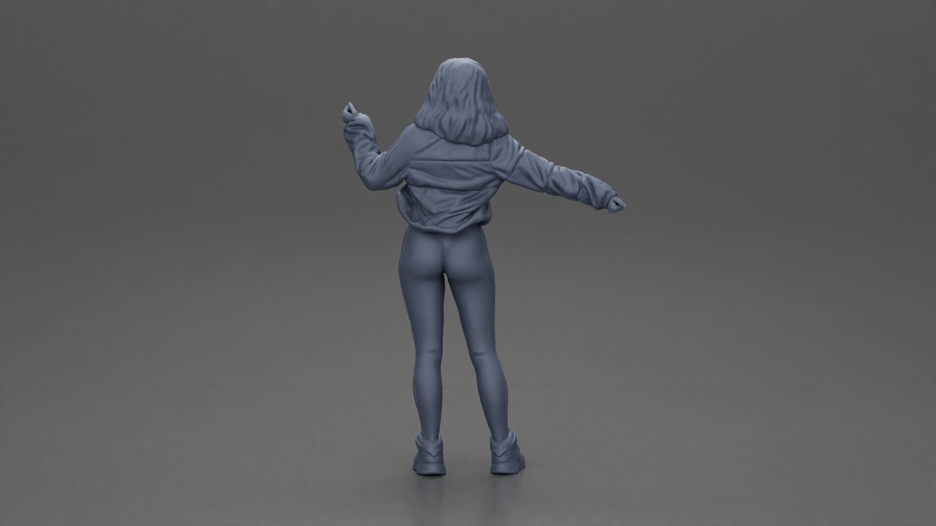 sexy girl in an open jacket and pants posing happily 3D print model_9