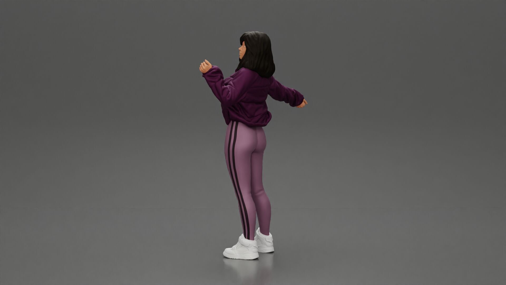 sexy girl in an open jacket and pants posing happily 3D print model_4