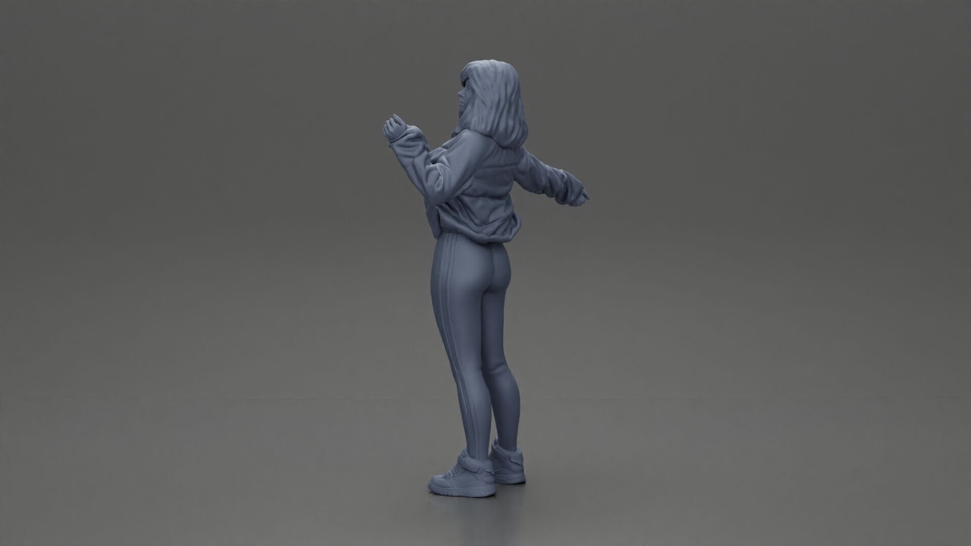 sexy girl in an open jacket and pants posing happily 3D print model_10