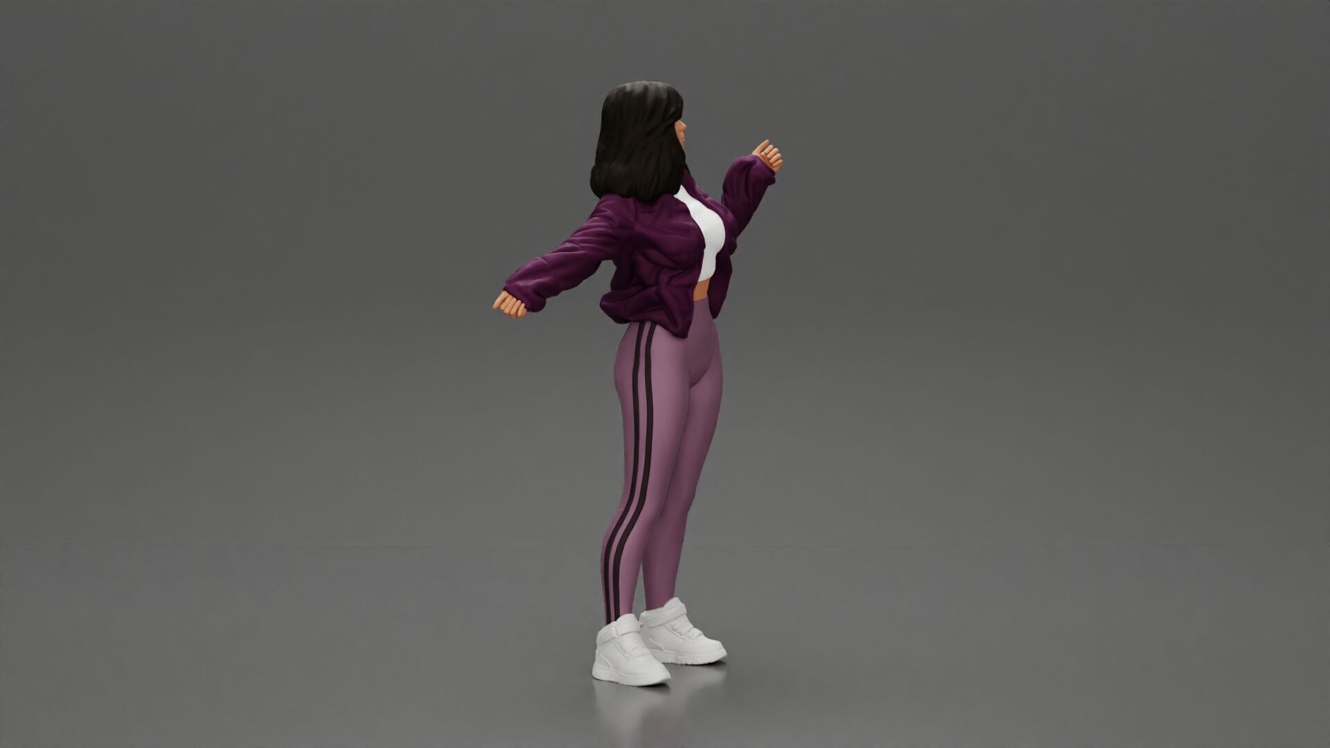 sexy girl in an open jacket and pants posing happily 3D print model_1