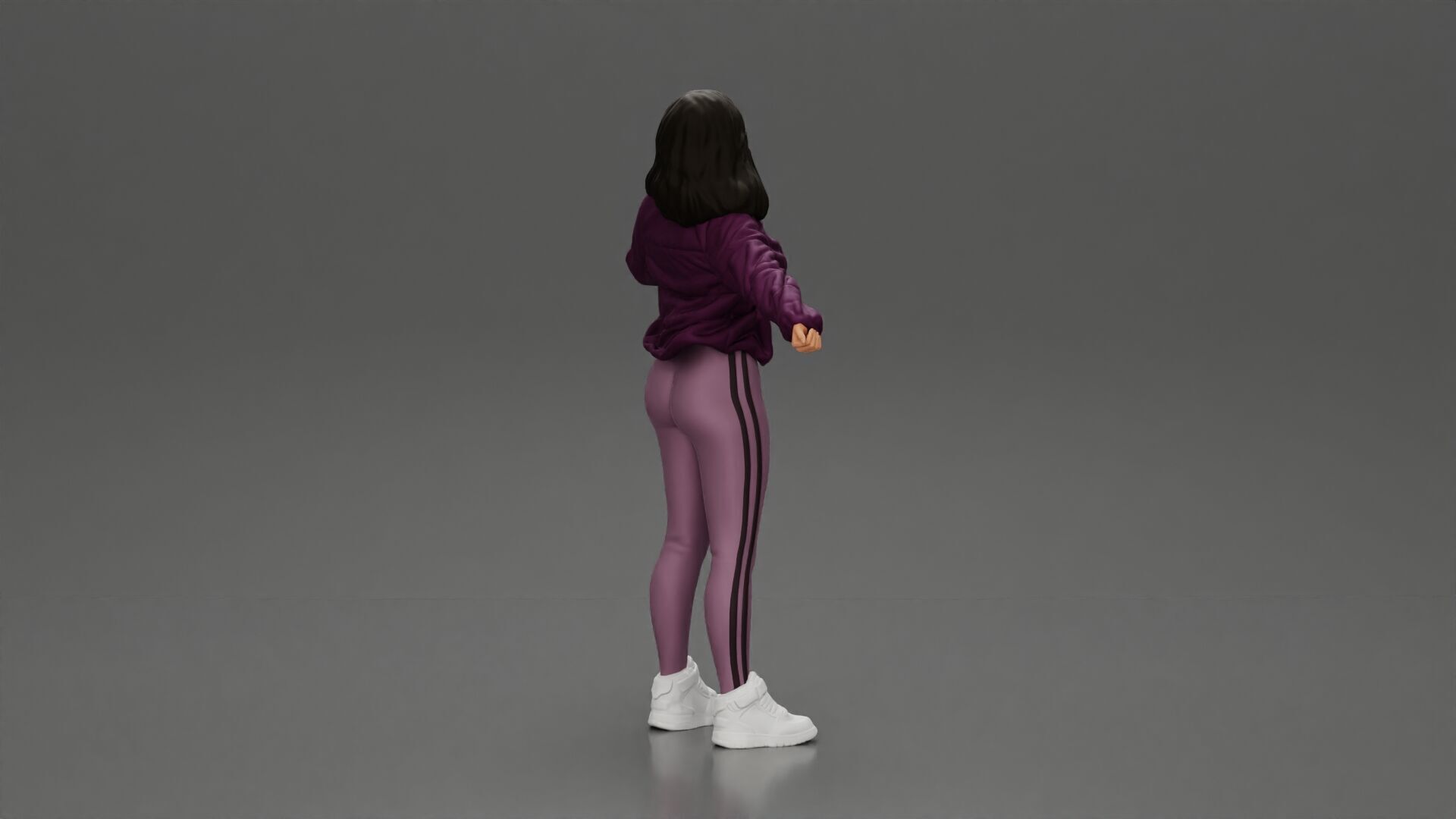 sexy girl in an open jacket and pants posing happily 3D print model_2