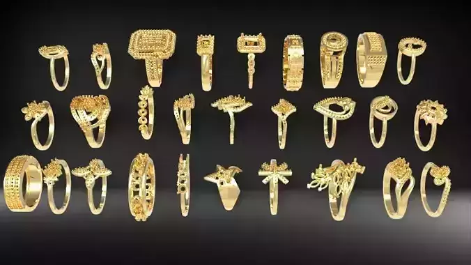 60 Various Modern Ladies  Pave Fashion Rings Jewelry Collection  3D print model