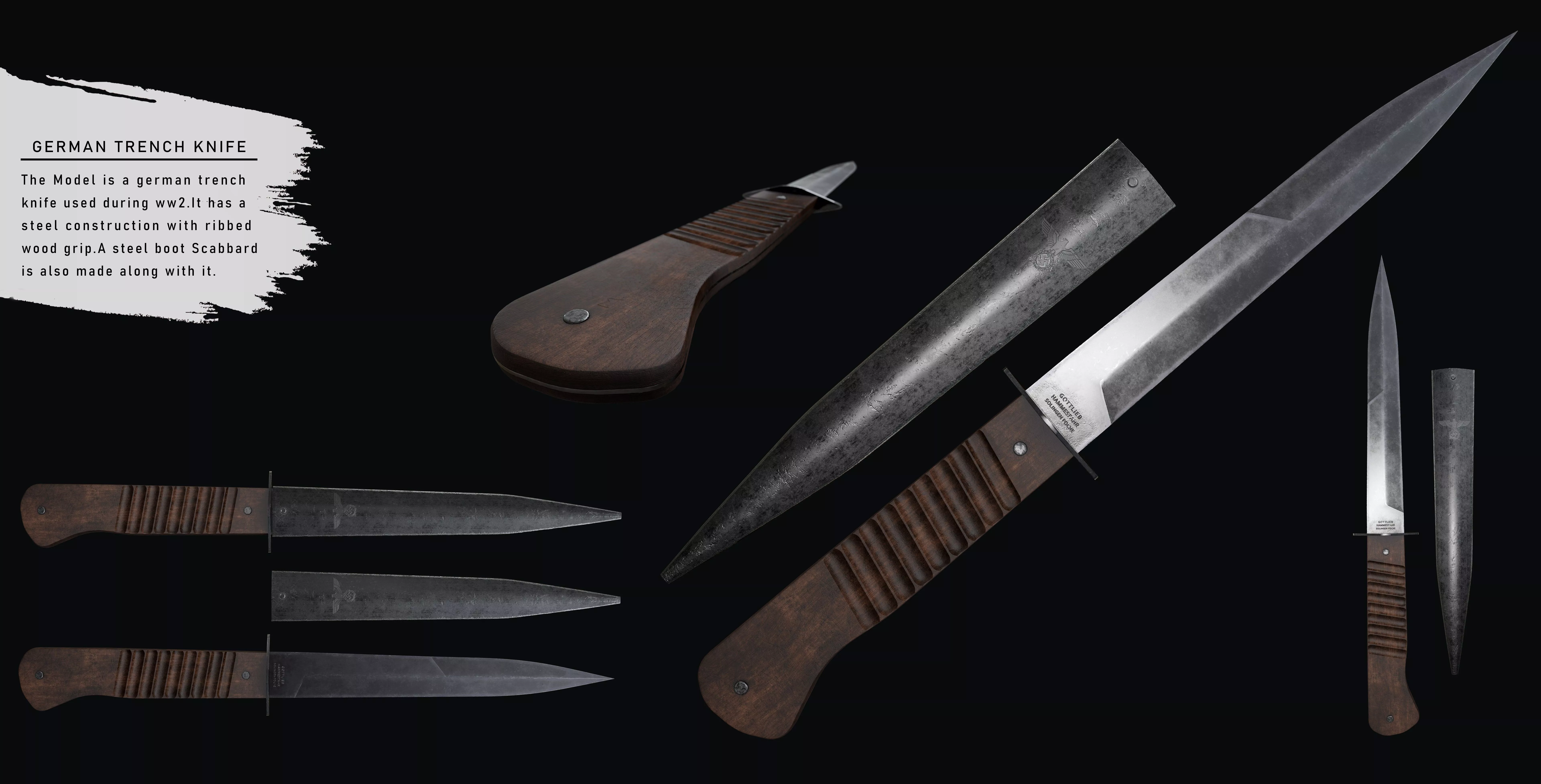 German Trench Knife Low-poly 3D model