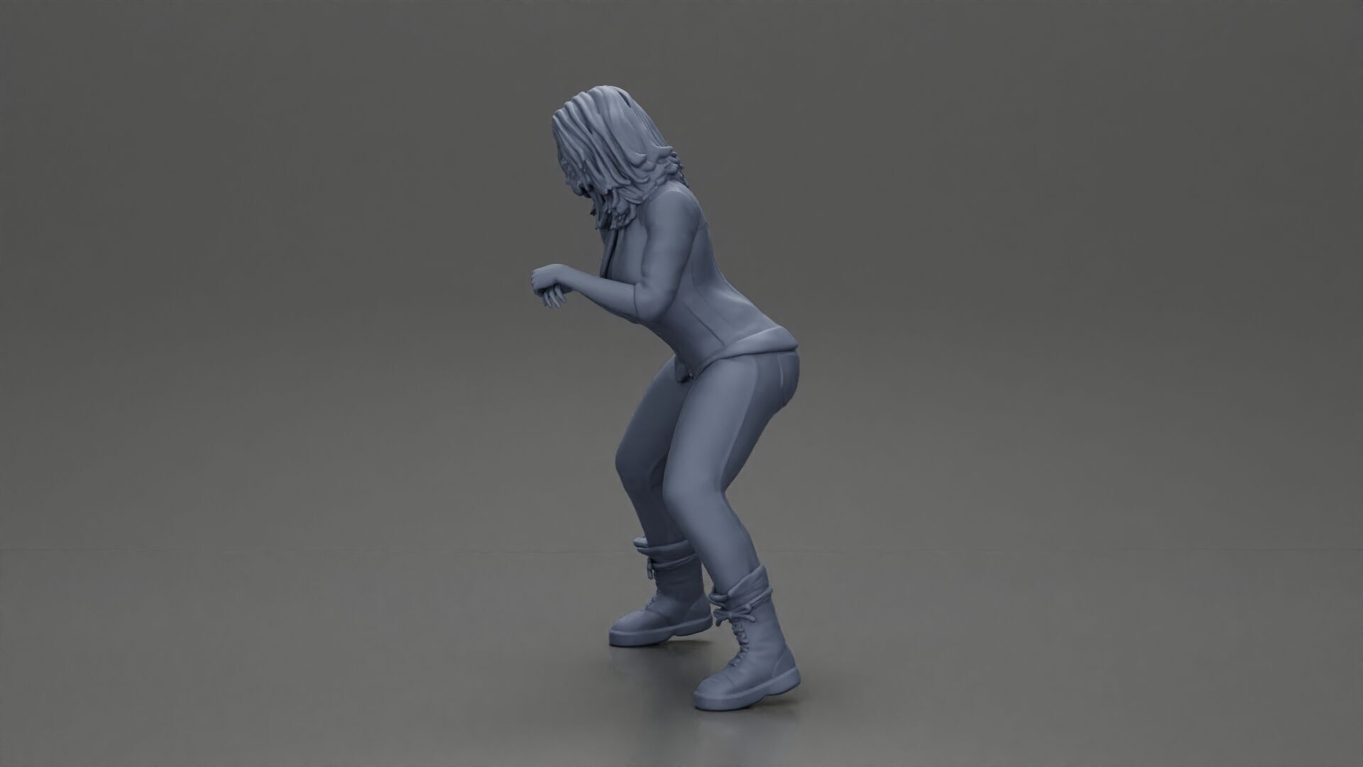 Girl sitting on a scooter wearing an open jacket 3D print model_22