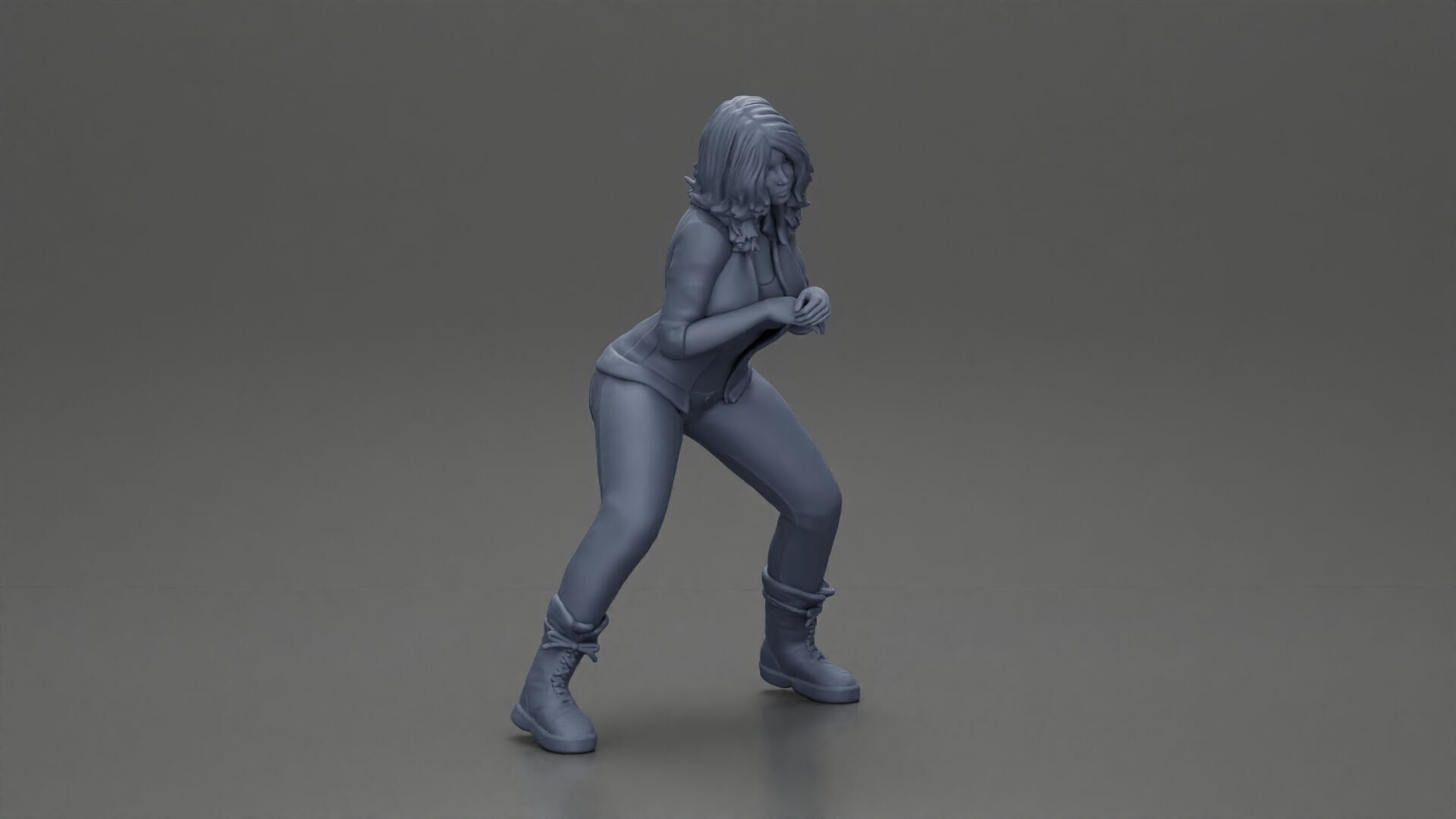 Girl sitting on a scooter wearing an open jacket 3D print model_18