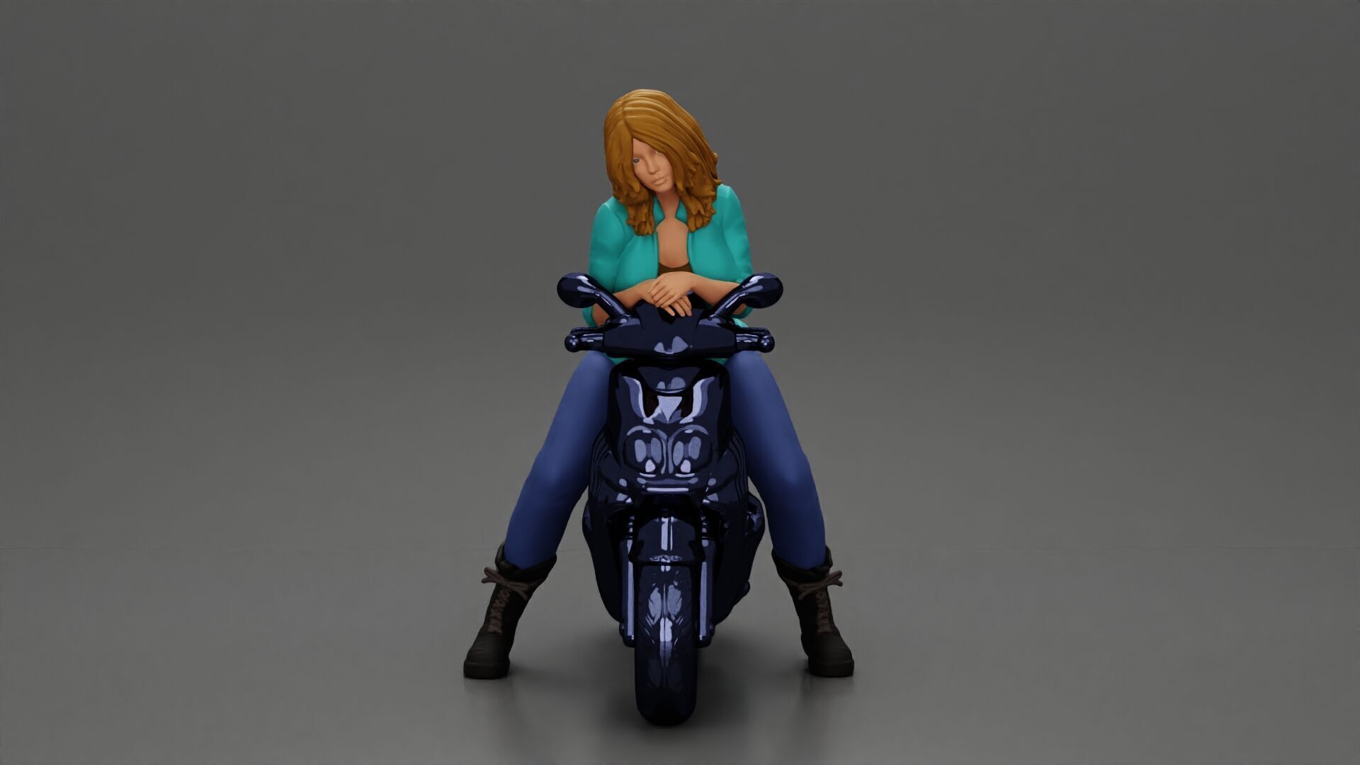 Girl sitting on a scooter wearing an open jacket 3D print model_6