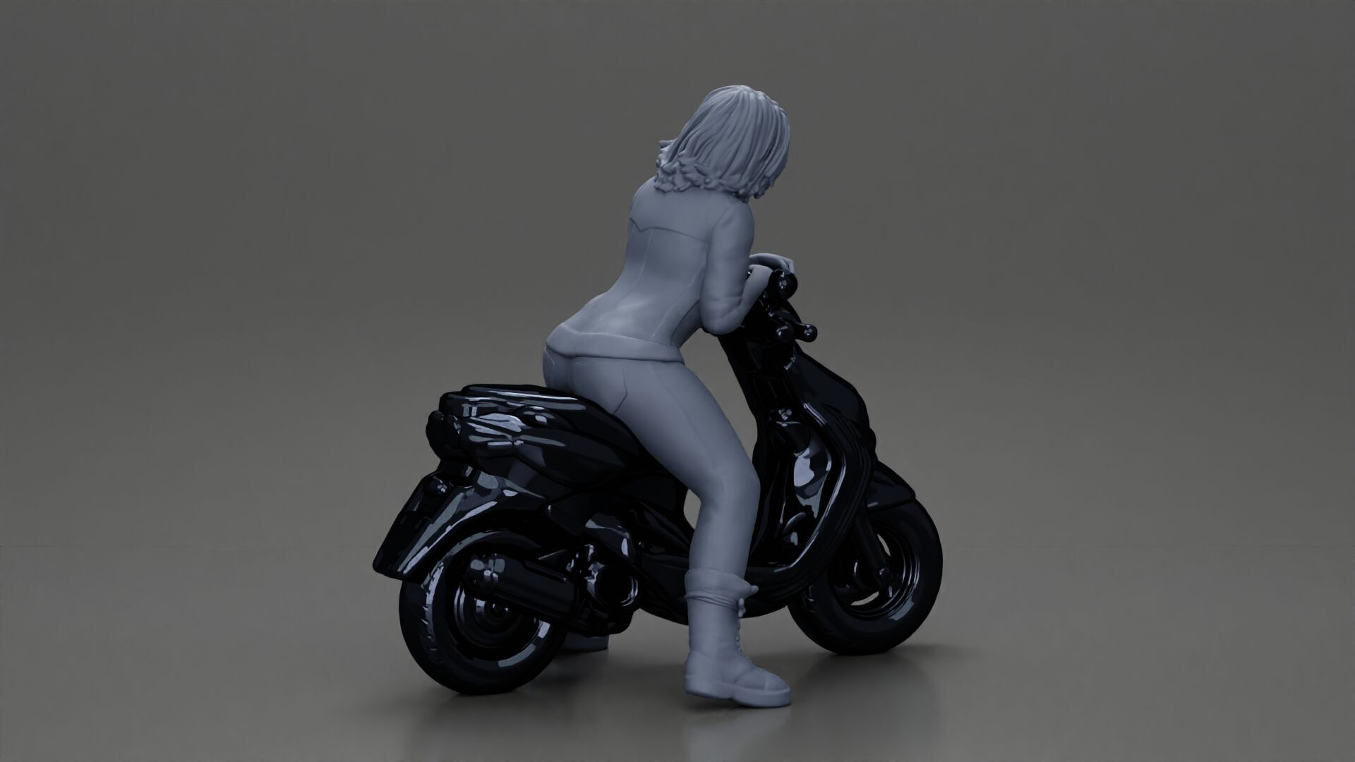 Girl sitting on a scooter wearing an open jacket 3D print model_8