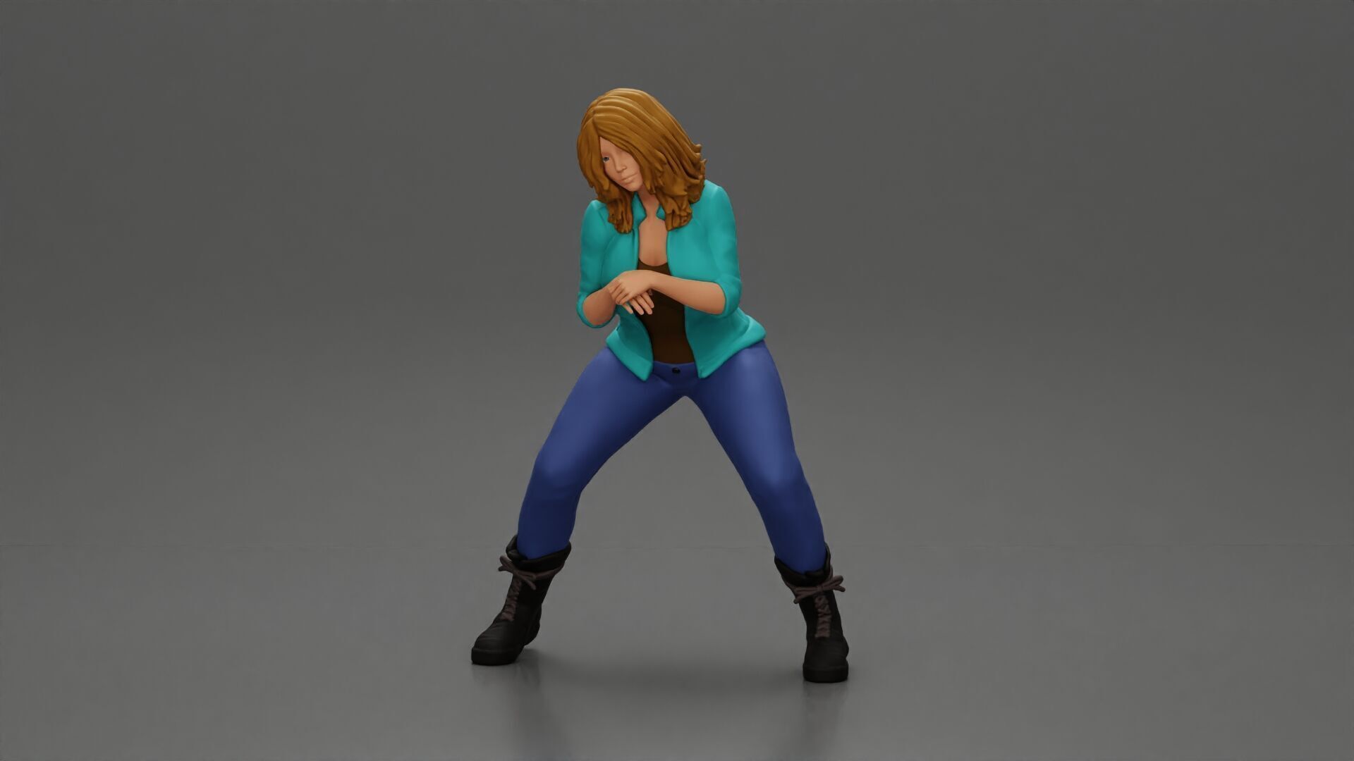 Girl sitting on a scooter wearing an open jacket 3D print model_17