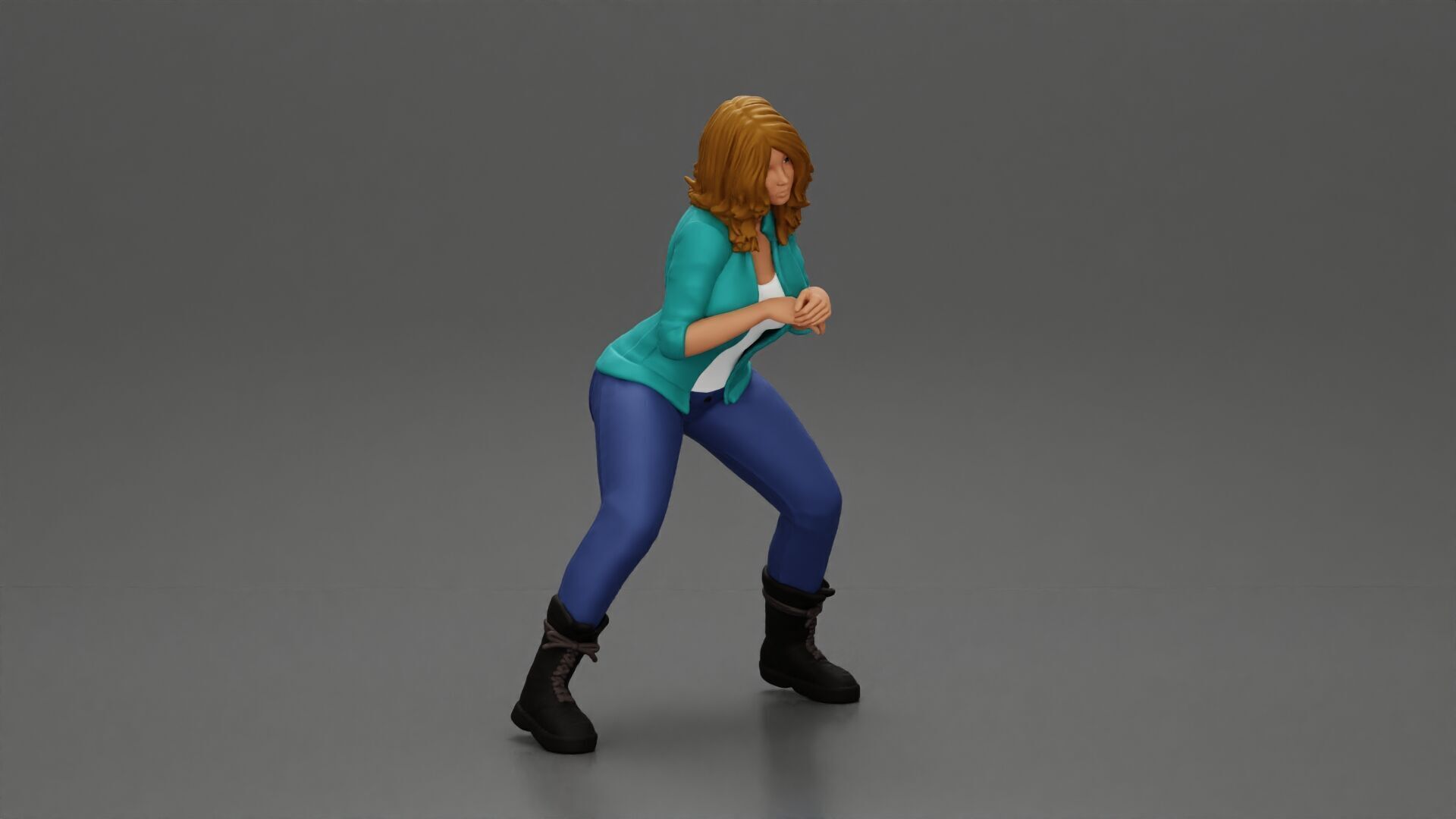 Girl sitting on a scooter wearing an open jacket 3D print model_1