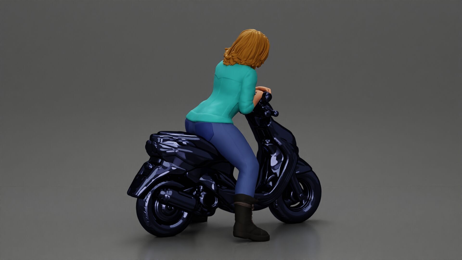 Girl sitting on a scooter wearing an open jacket 3D print model_2