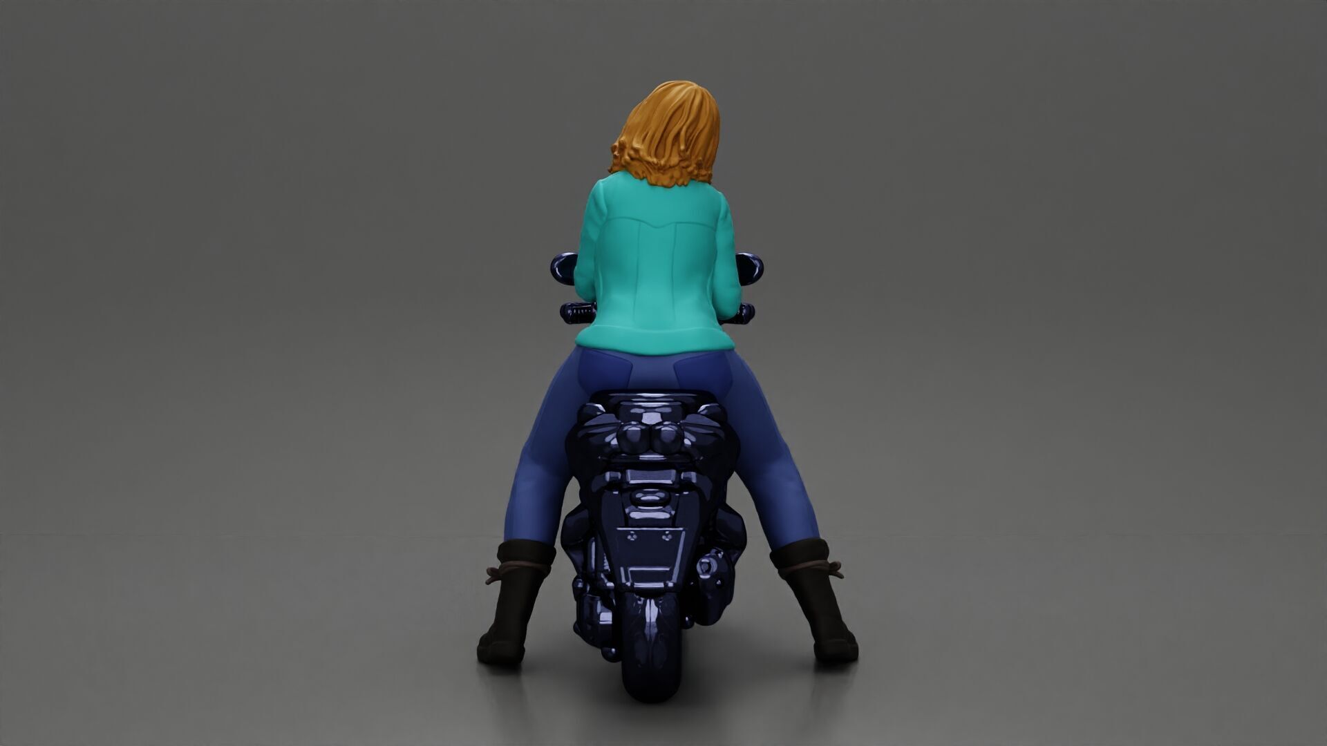 Girl sitting on a scooter wearing an open jacket 3D print model_3