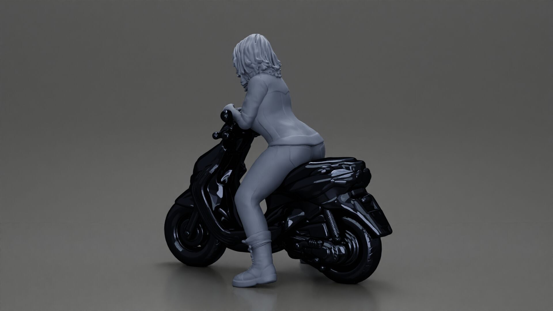 Girl sitting on a scooter wearing an open jacket 3D print model_10