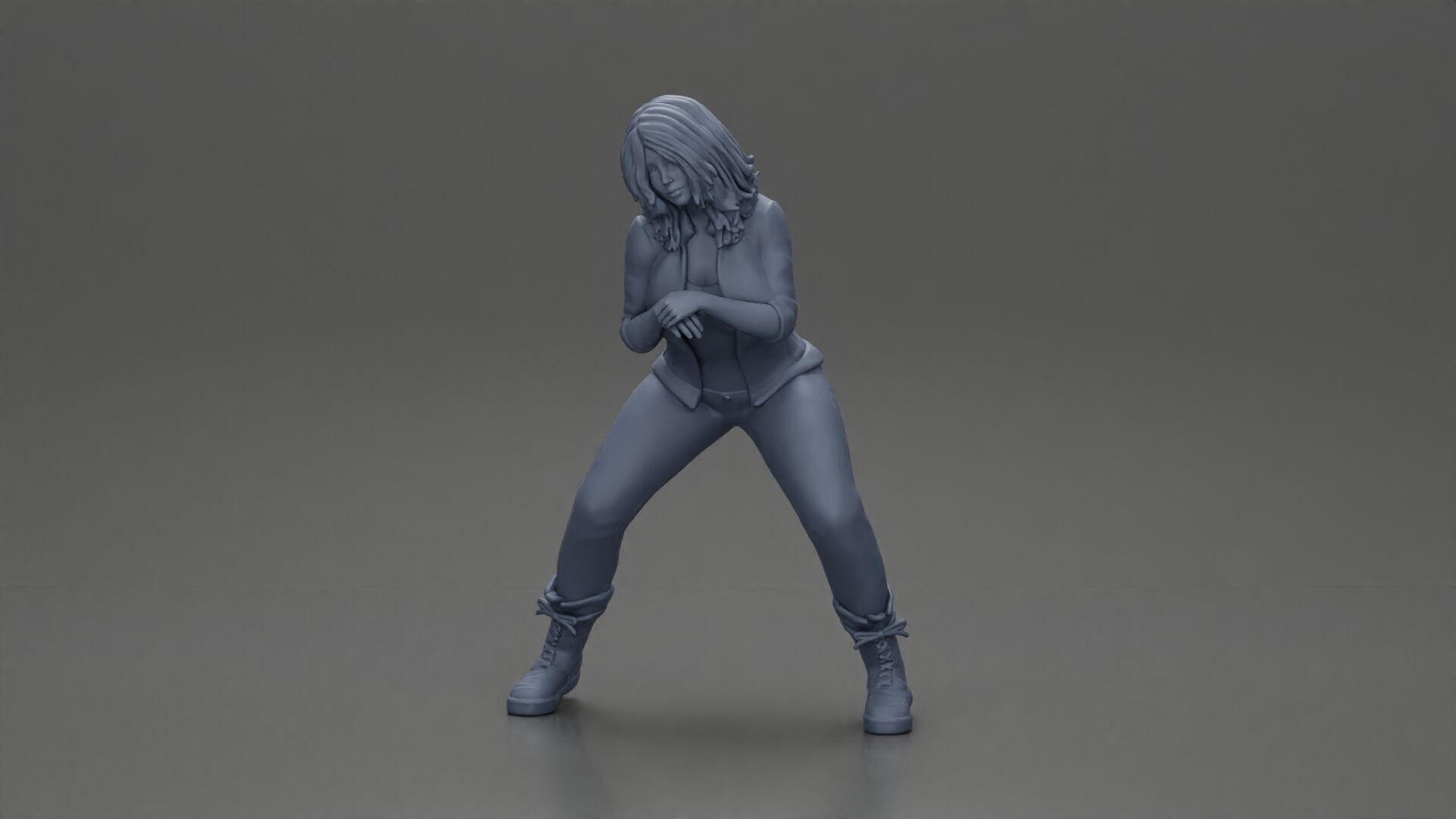 Girl sitting on a scooter wearing an open jacket 3D print model_23