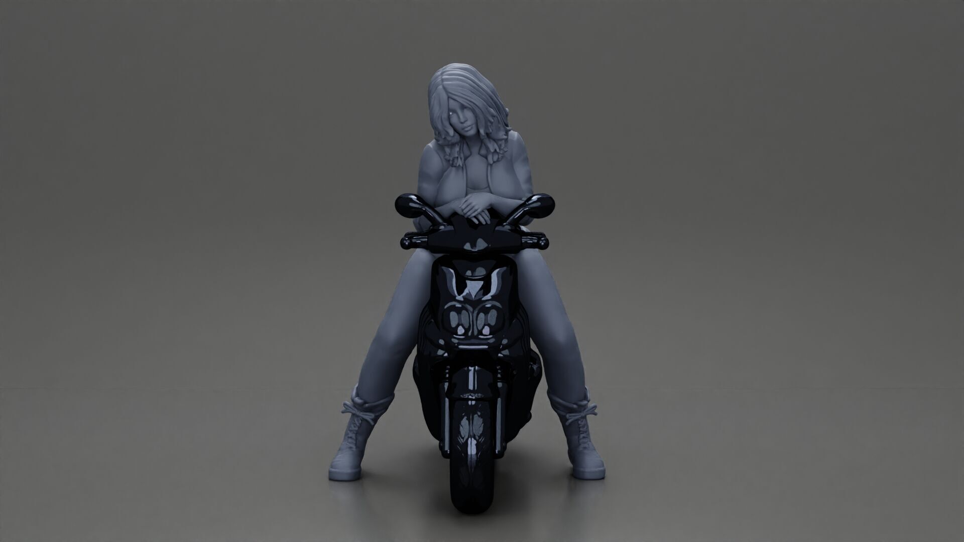 Girl sitting on a scooter wearing an open jacket 3D print model_12