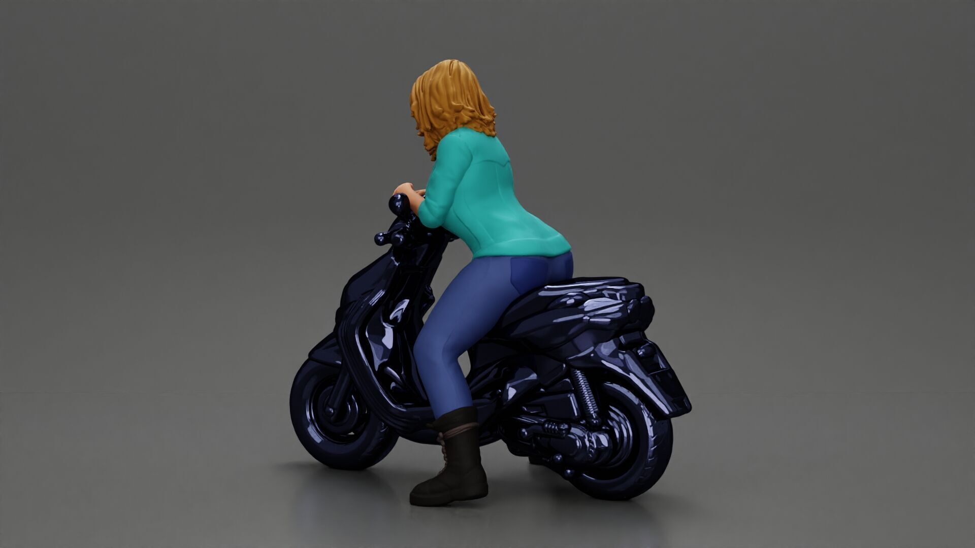 Girl sitting on a scooter wearing an open jacket 3D print model_4