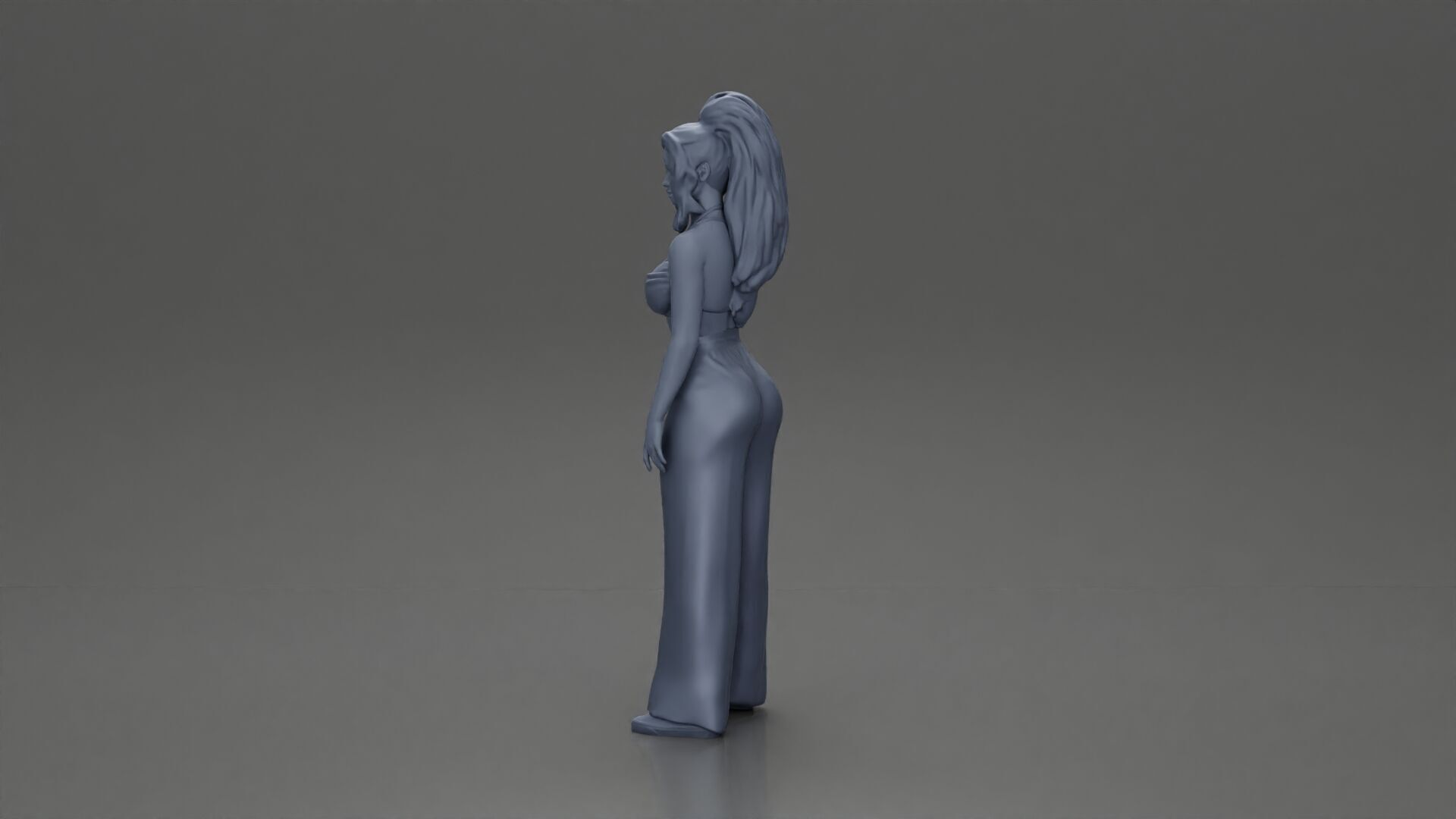 Stylish woman in a crop top and pants standing thoughtfully 3D print model_11