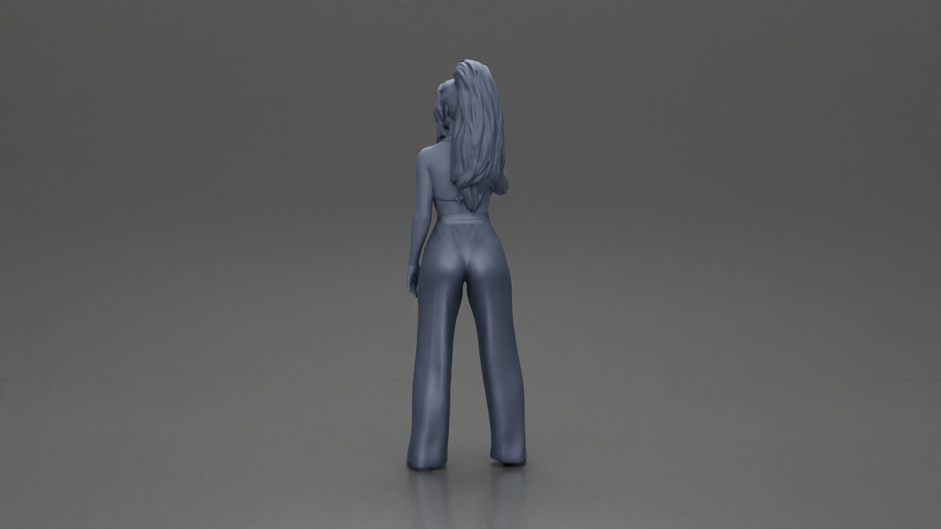 Stylish woman in a crop top and pants standing thoughtfully 3D print model_10