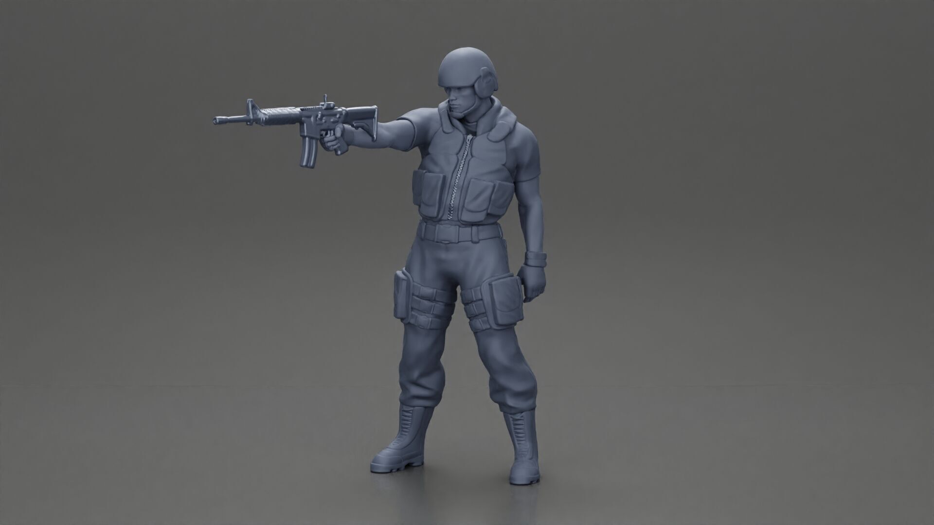 Military man with tactical mastery wearing holding gun 3D print model_6