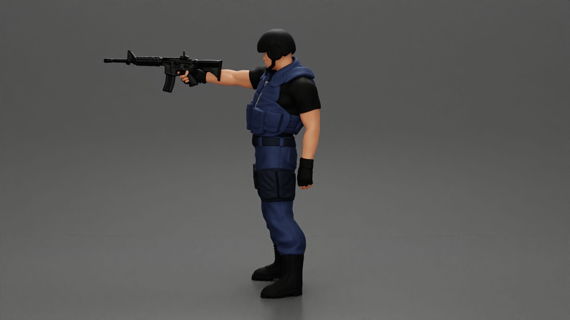 Military man with tactical mastery wearing holding gun 3D print model_5