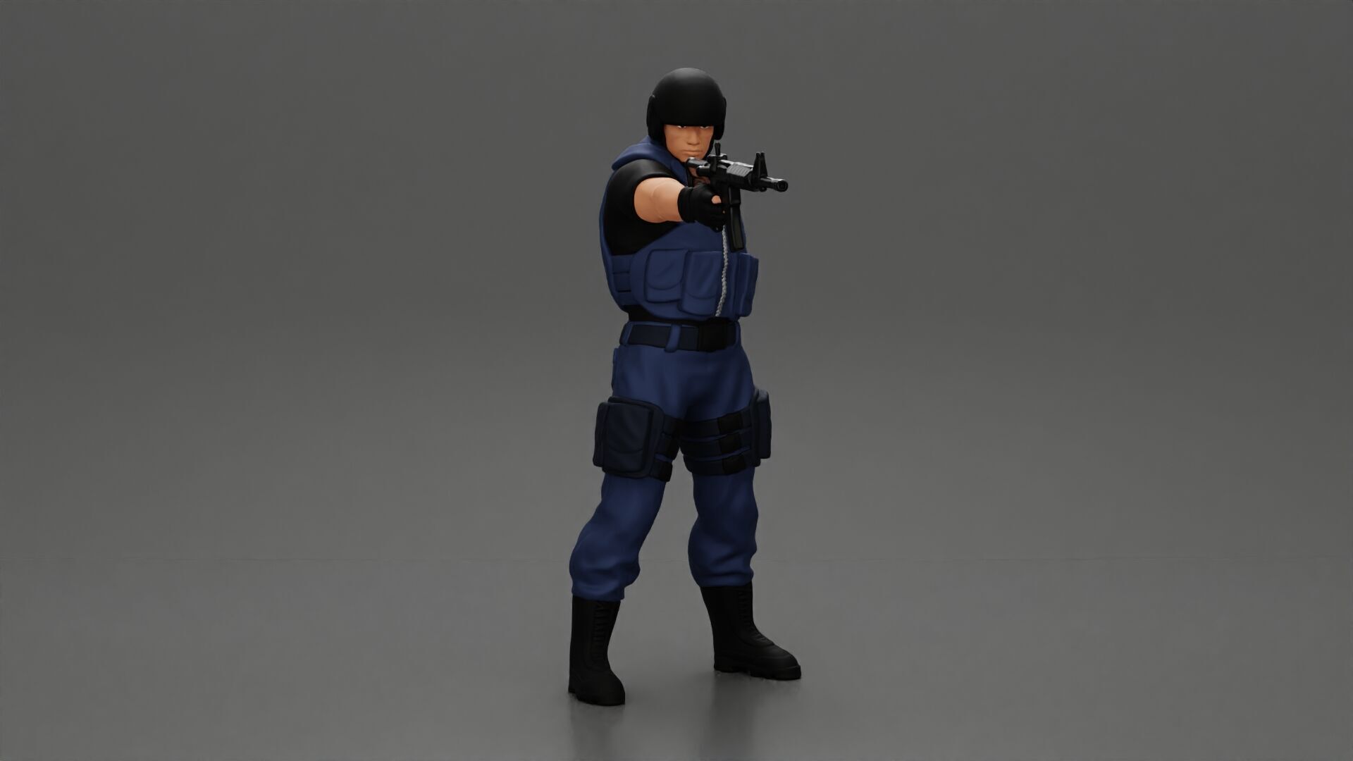 Military man with tactical mastery wearing holding gun 3D print model_1