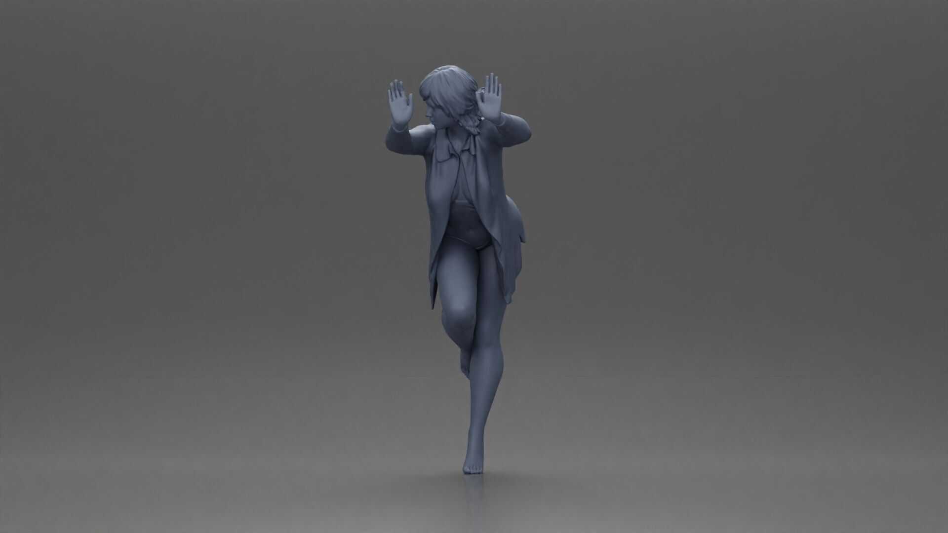 woman in open long shirt and bikini leaning against the wall 3D print model_10