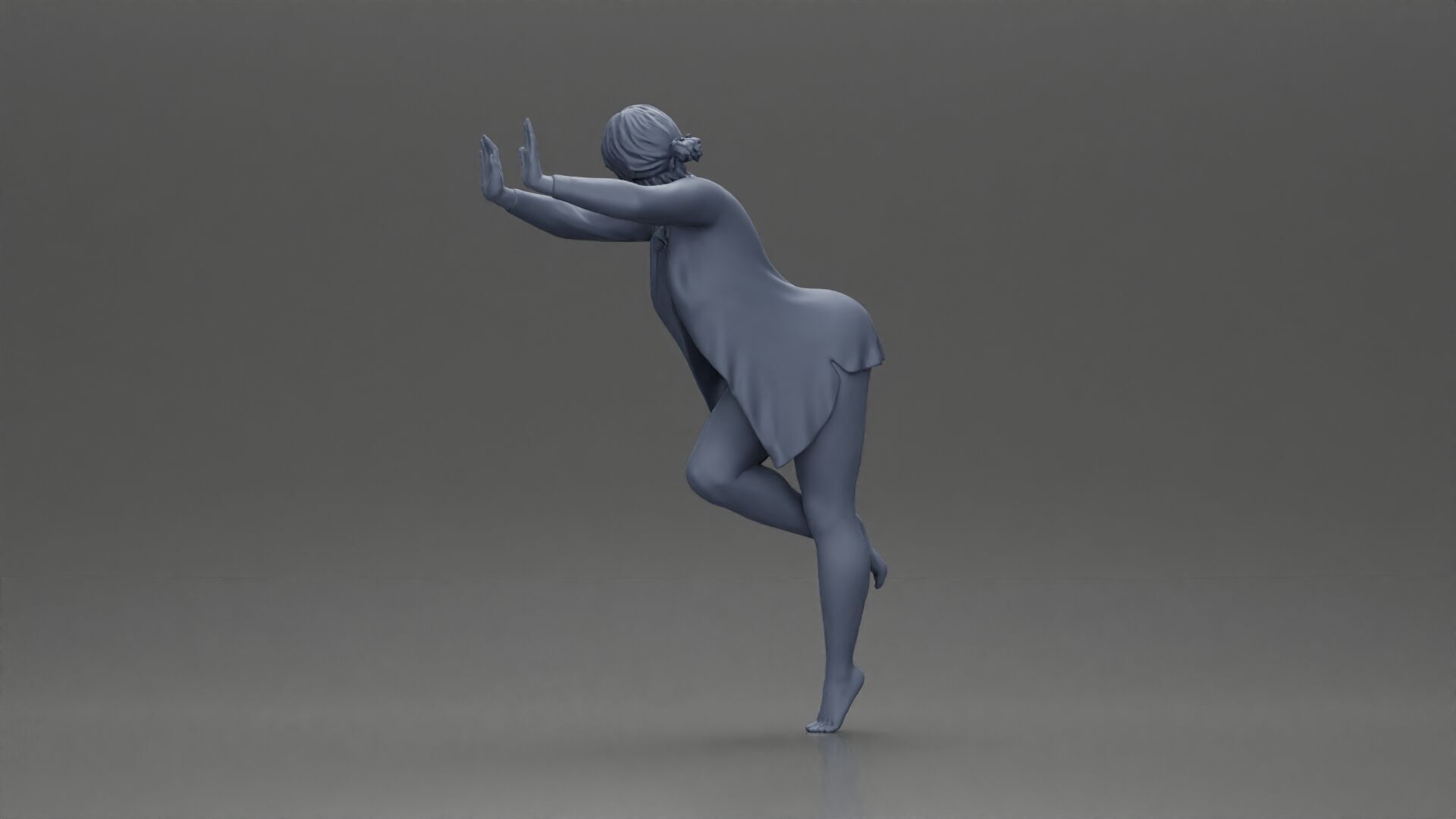 woman in open long shirt and bikini leaning against the wall 3D print model_9