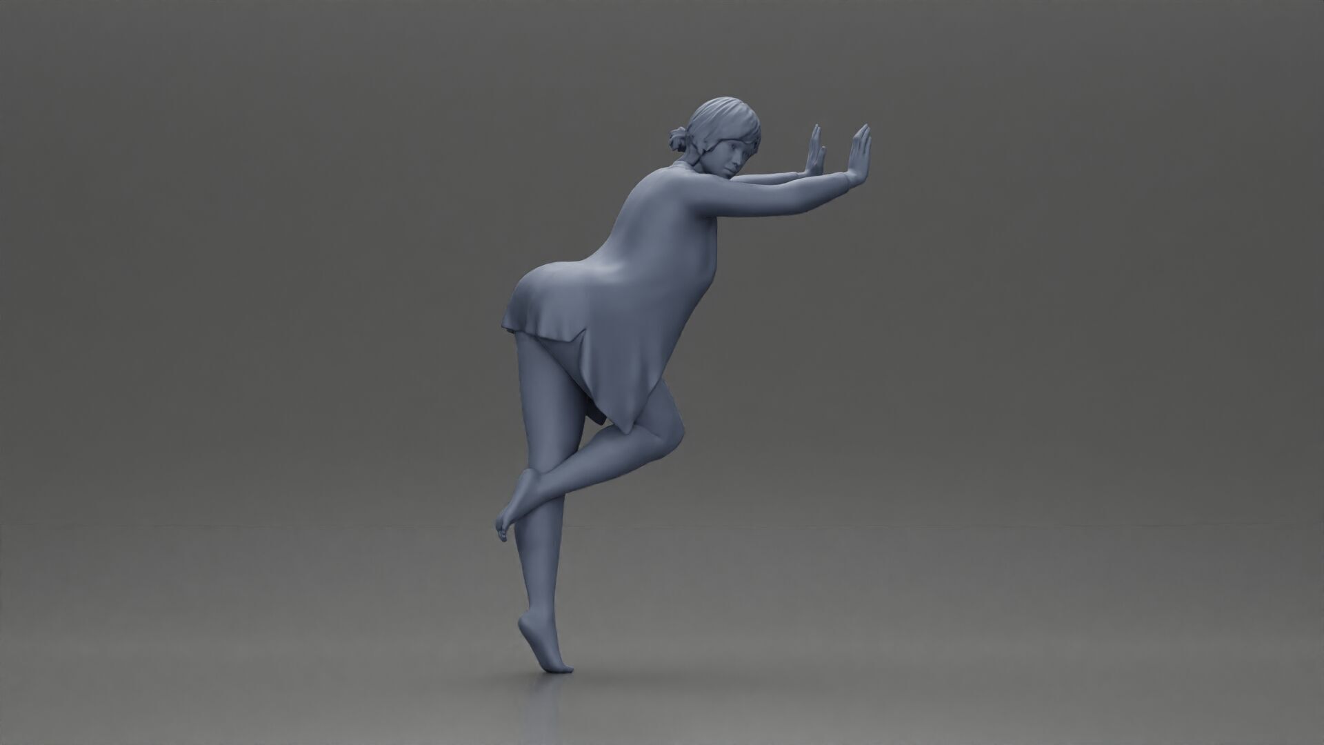 woman in open long shirt and bikini leaning against the wall 3D print model_6