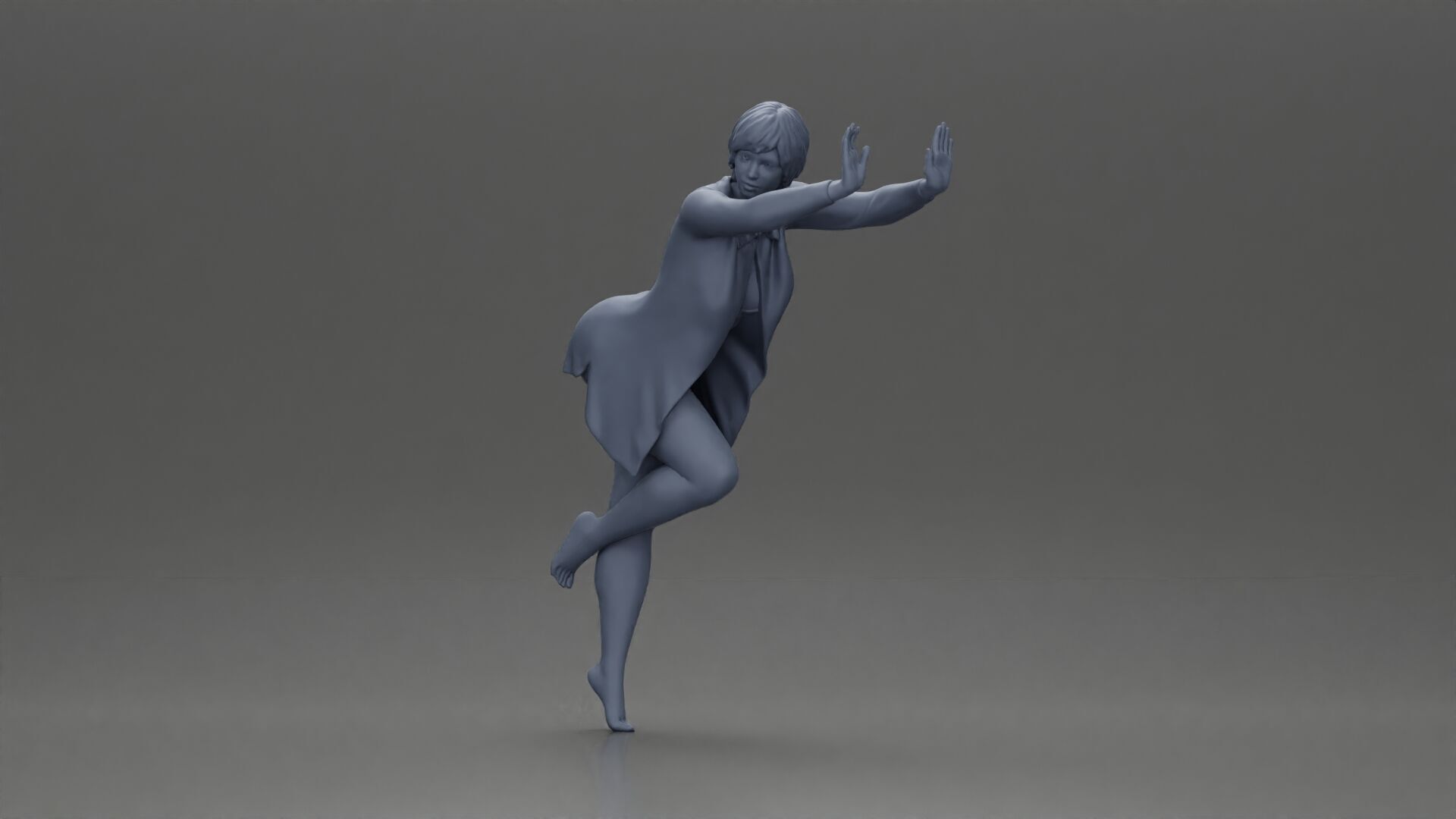 woman in open long shirt and bikini leaning against the wall 3D print model_11