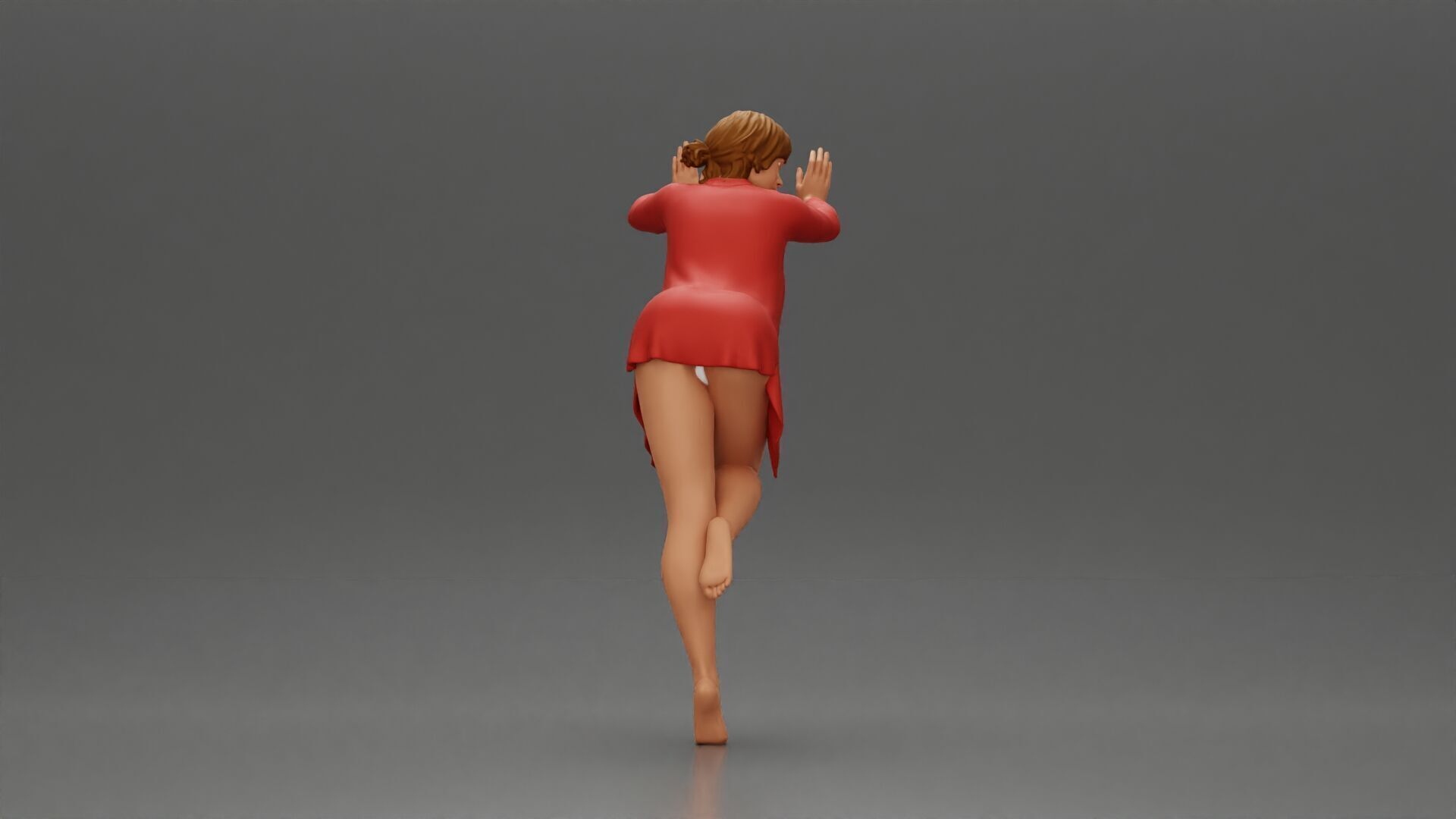 woman in open long shirt and bikini leaning against the wall 3D print model_1