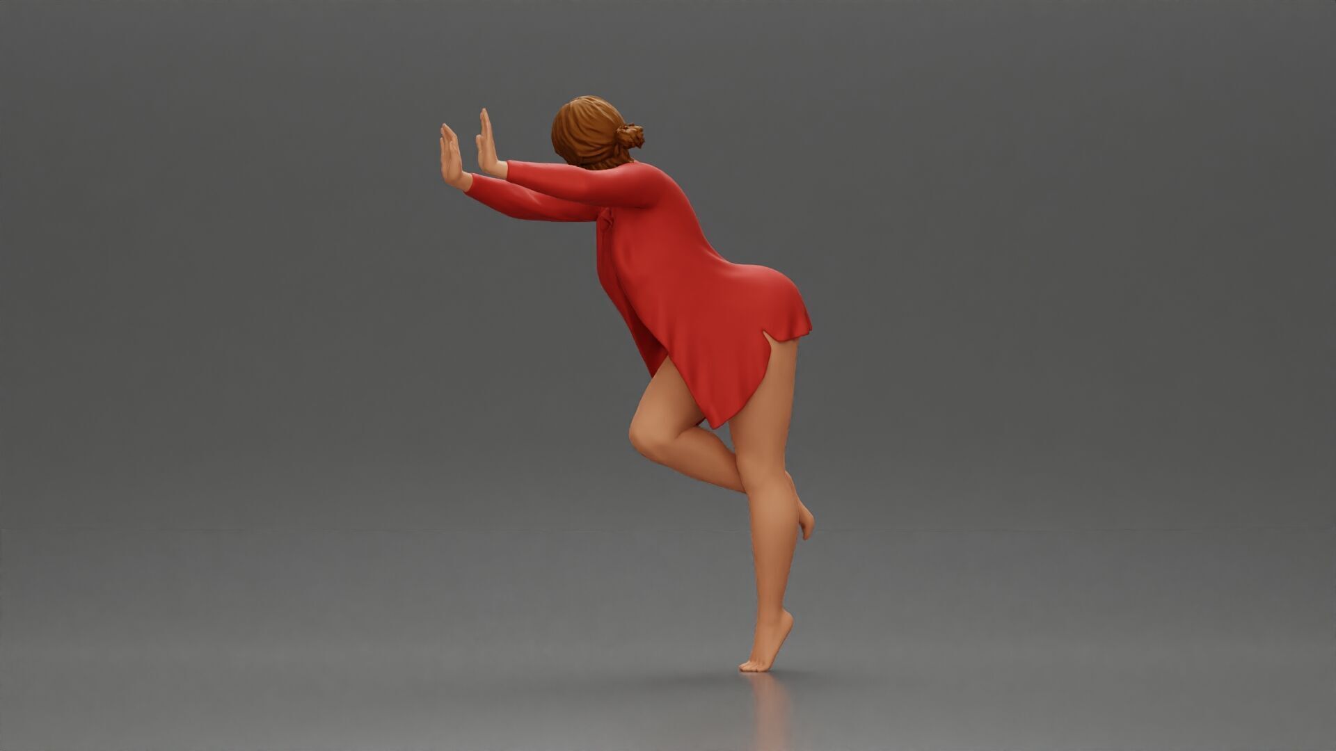 woman in open long shirt and bikini leaning against the wall 3D print model_3