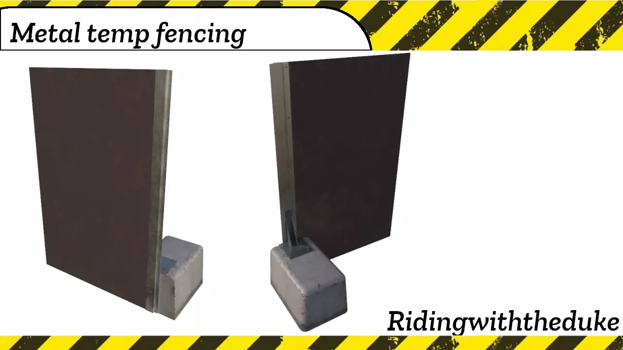Temporary perimeter fence hoarding set building site Low-poly 3D model_0