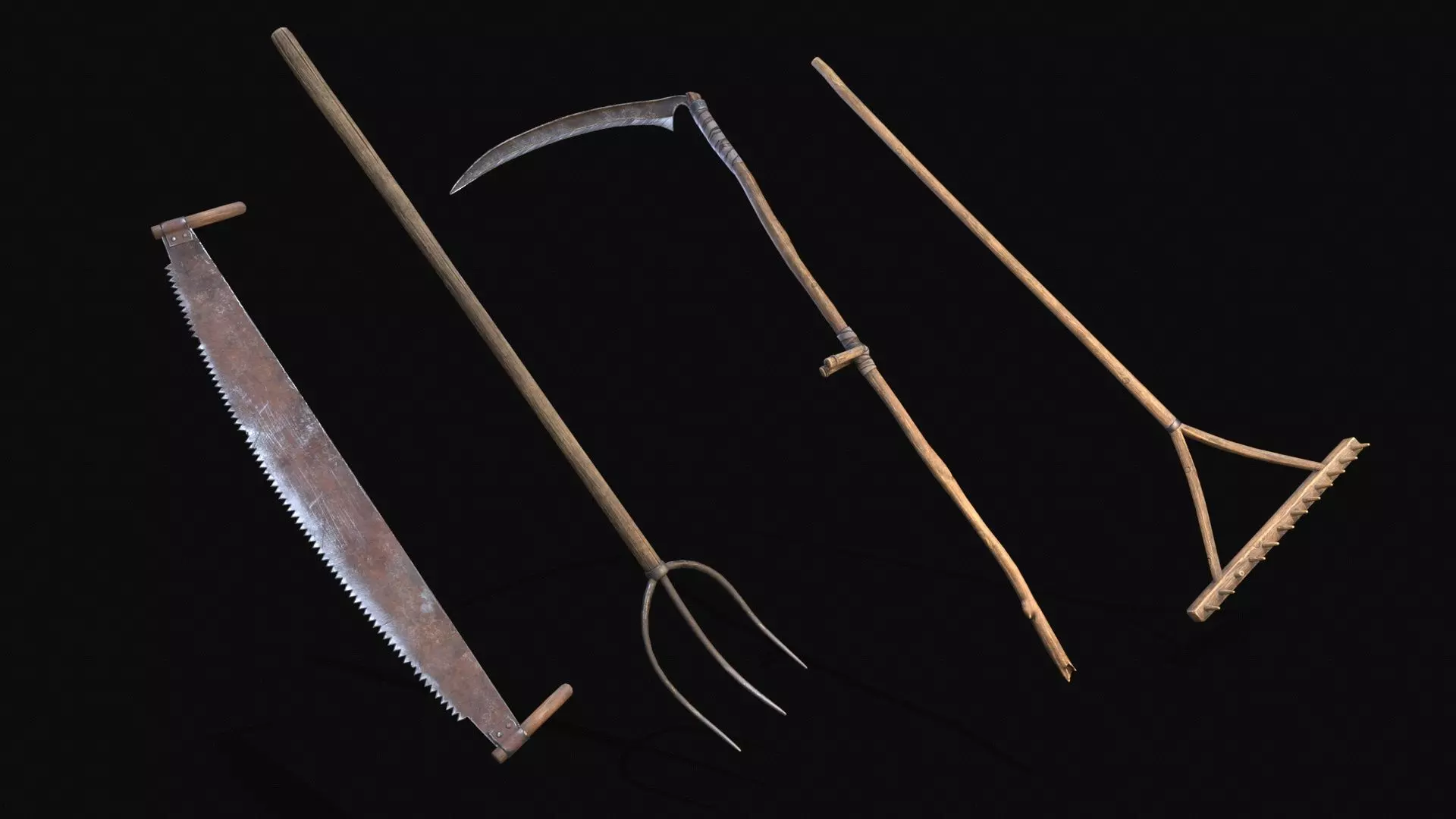 Medieval Farming Tools Low-poly 3D model