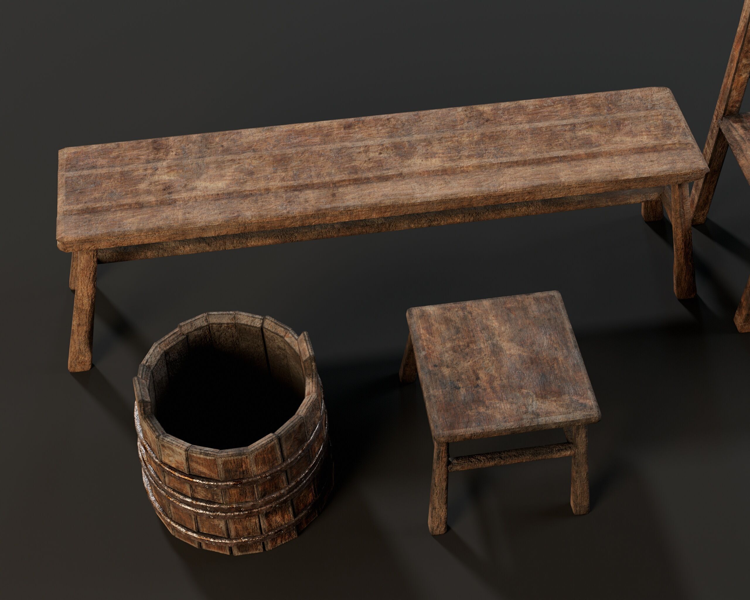 Medieval Rustic Furniture Set Low-poly 3D model_10