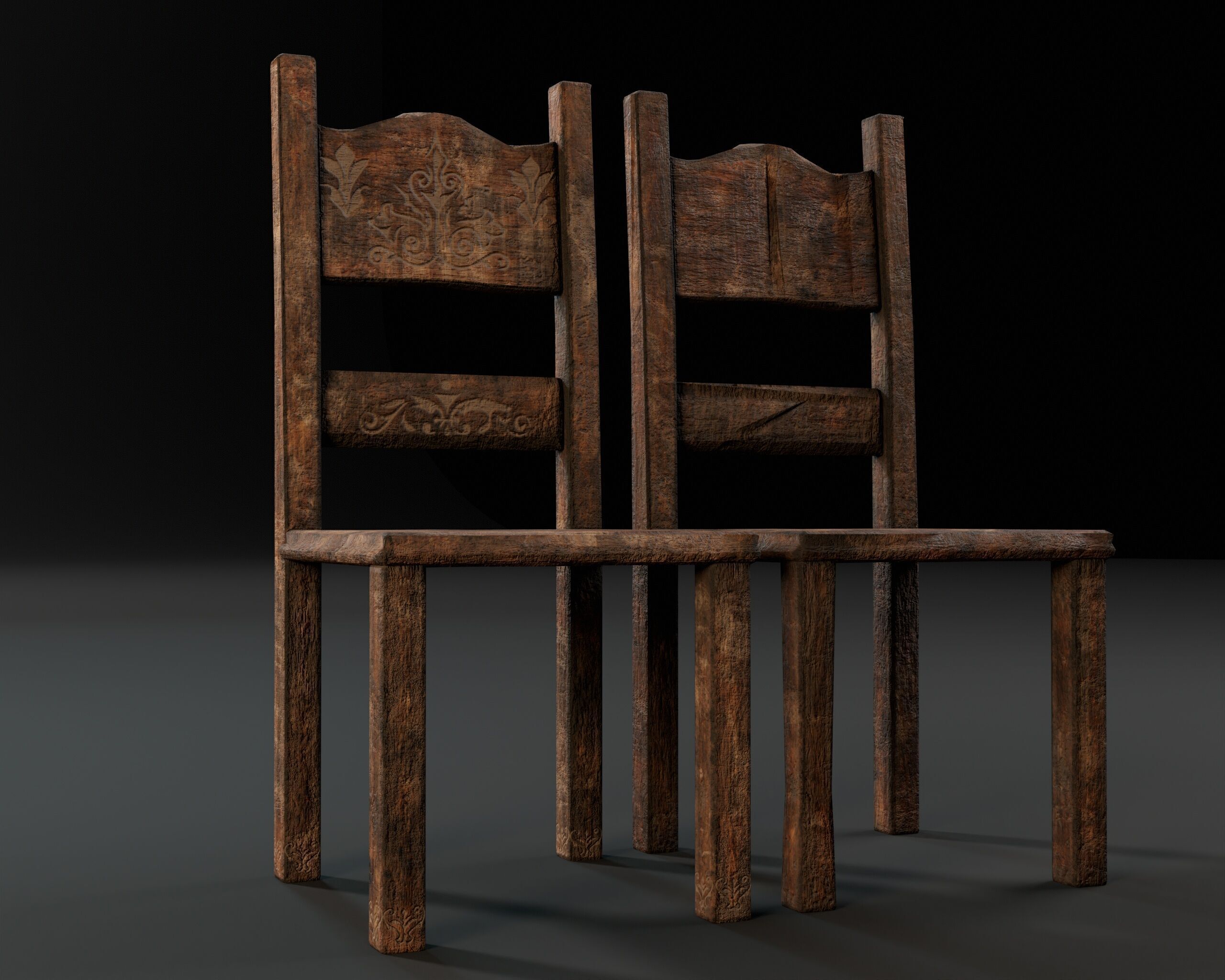 Medieval Rustic Furniture Set Low-poly 3D model_12
