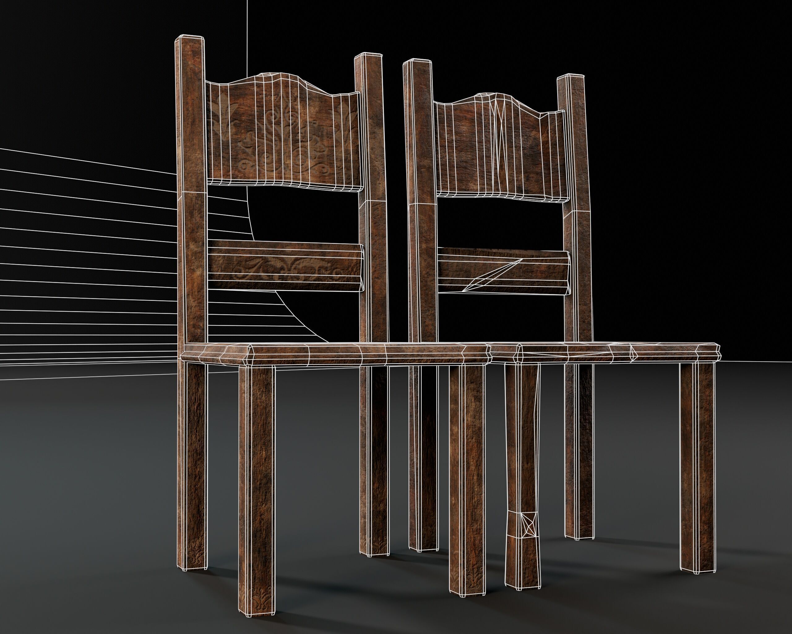 Medieval Rustic Furniture Set Low-poly 3D model_13