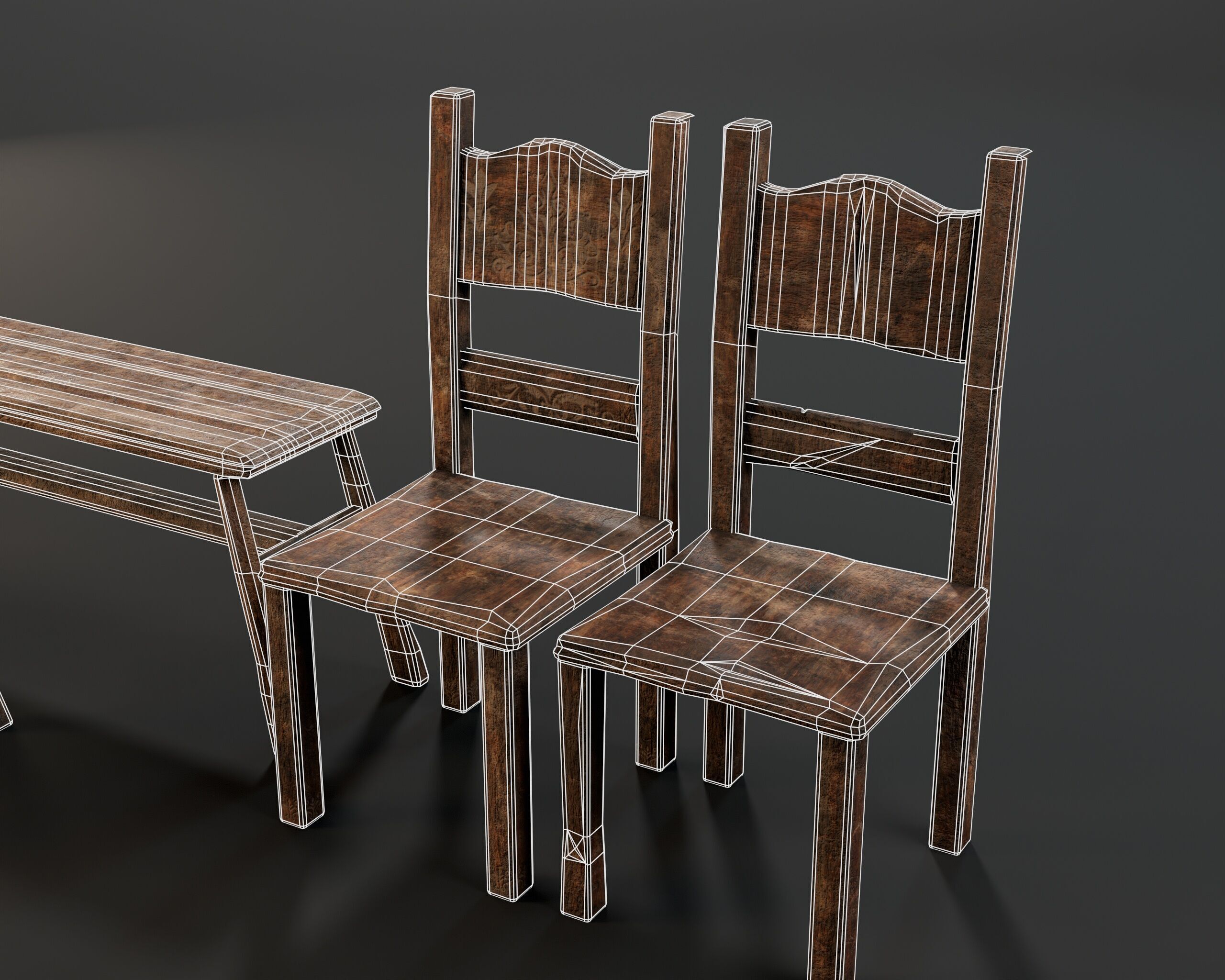 Medieval Rustic Furniture Set Low-poly 3D model_7