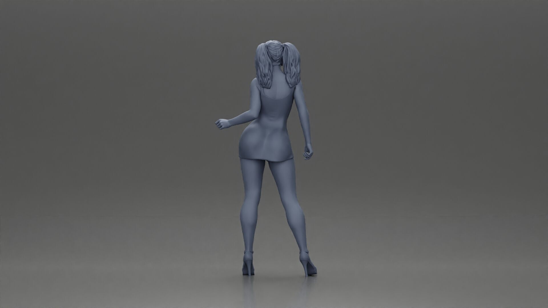 Elegant woman in dress posing confidently with playful charm 3D print model_9